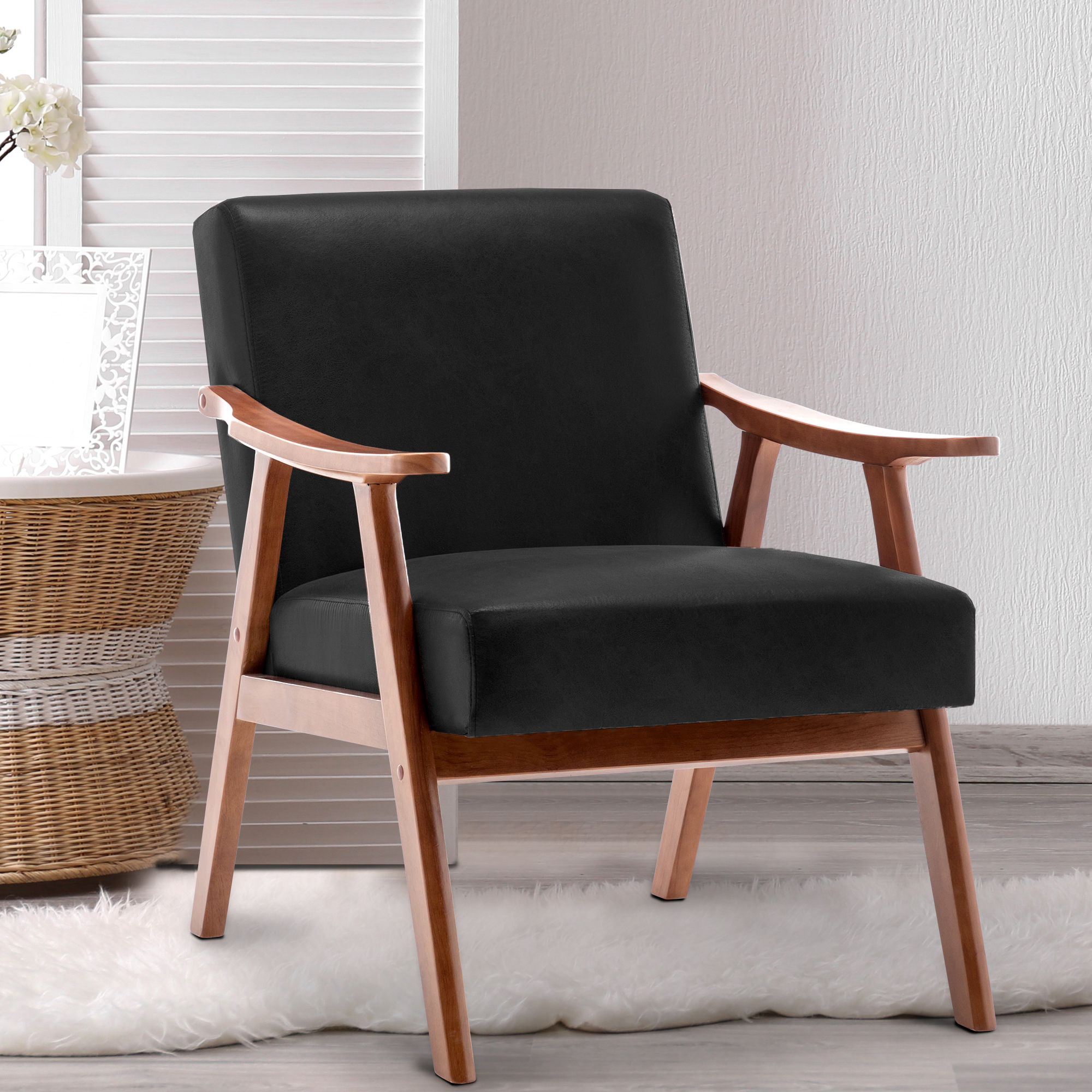 Chaise moderne bois cadre solide, dossier épais, salon/chambre