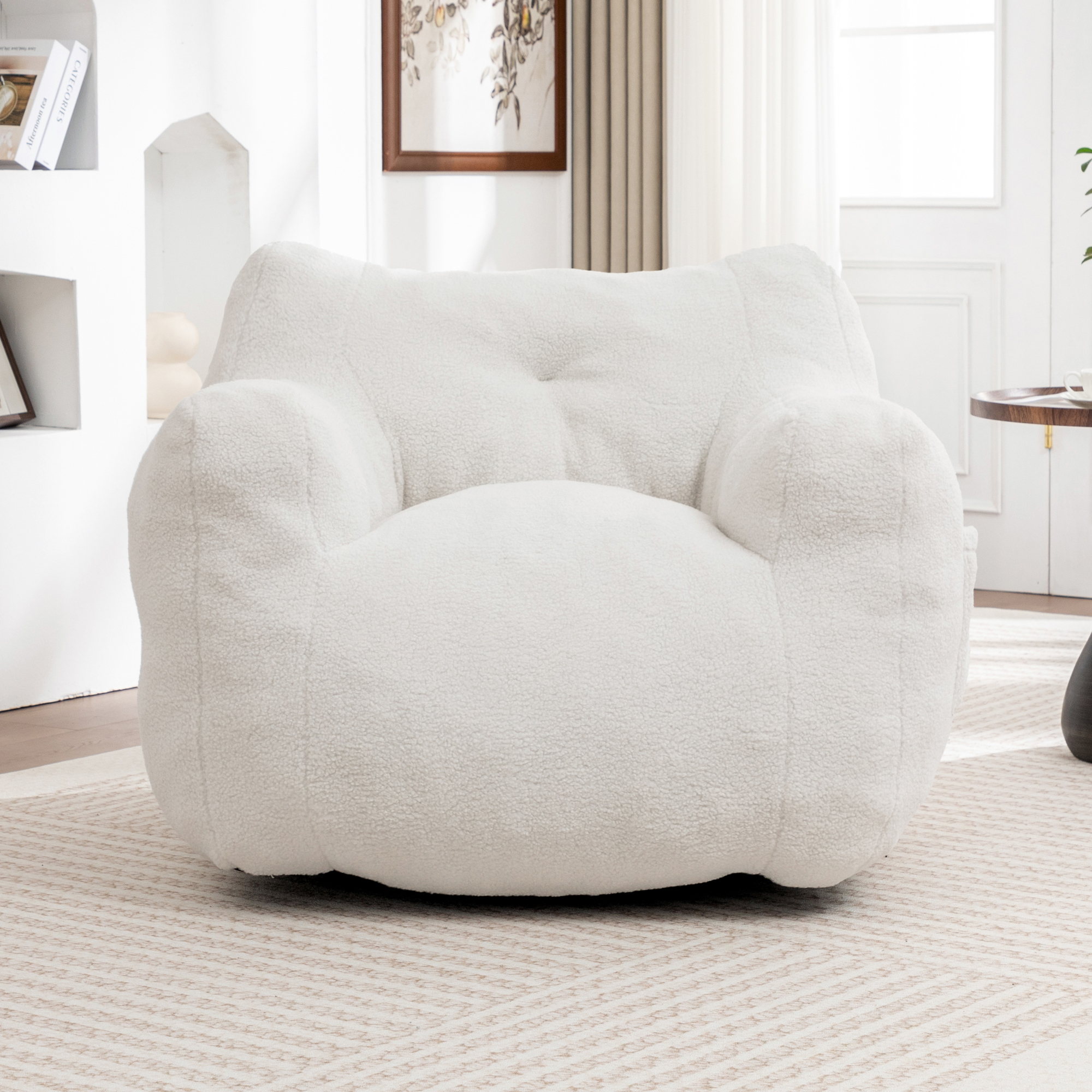 Fauteuil poire mousse dense, accoudoirs, confortable, adulte