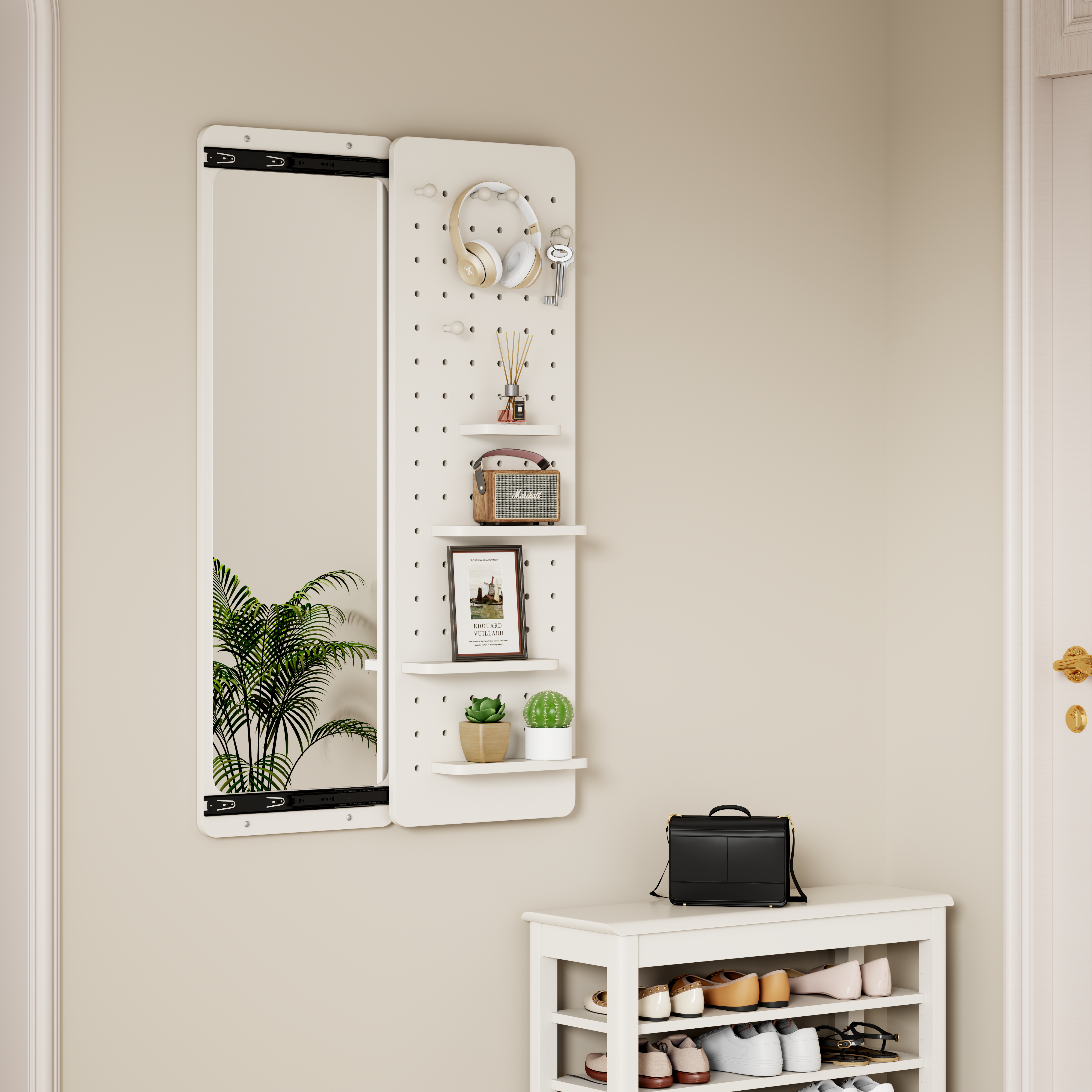 Miroir mural 47,6 x 15,7po, poussant-tirant, blanc