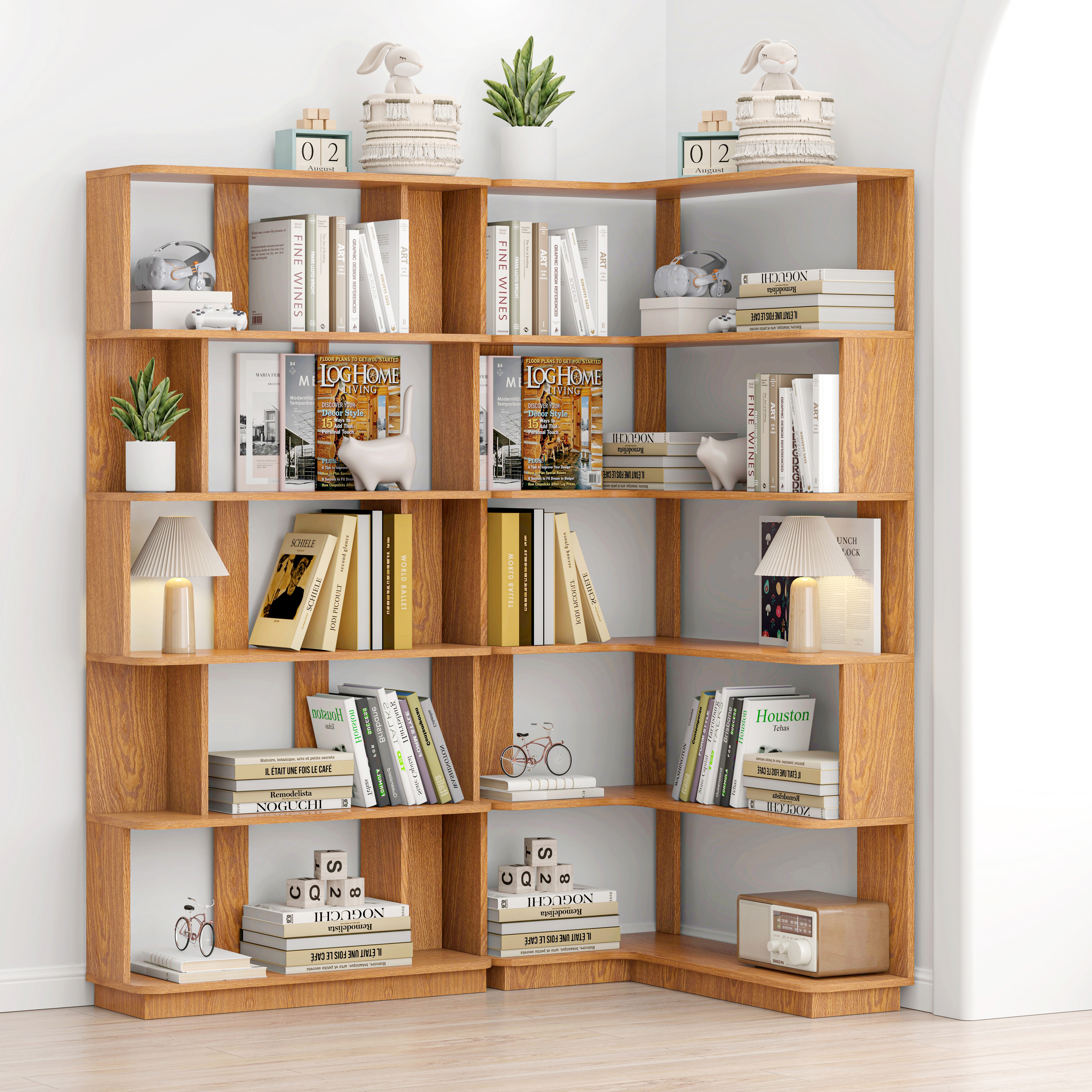 Bibliothèque coin 90 cm, combinable, ensemble 2, chêne foncé
