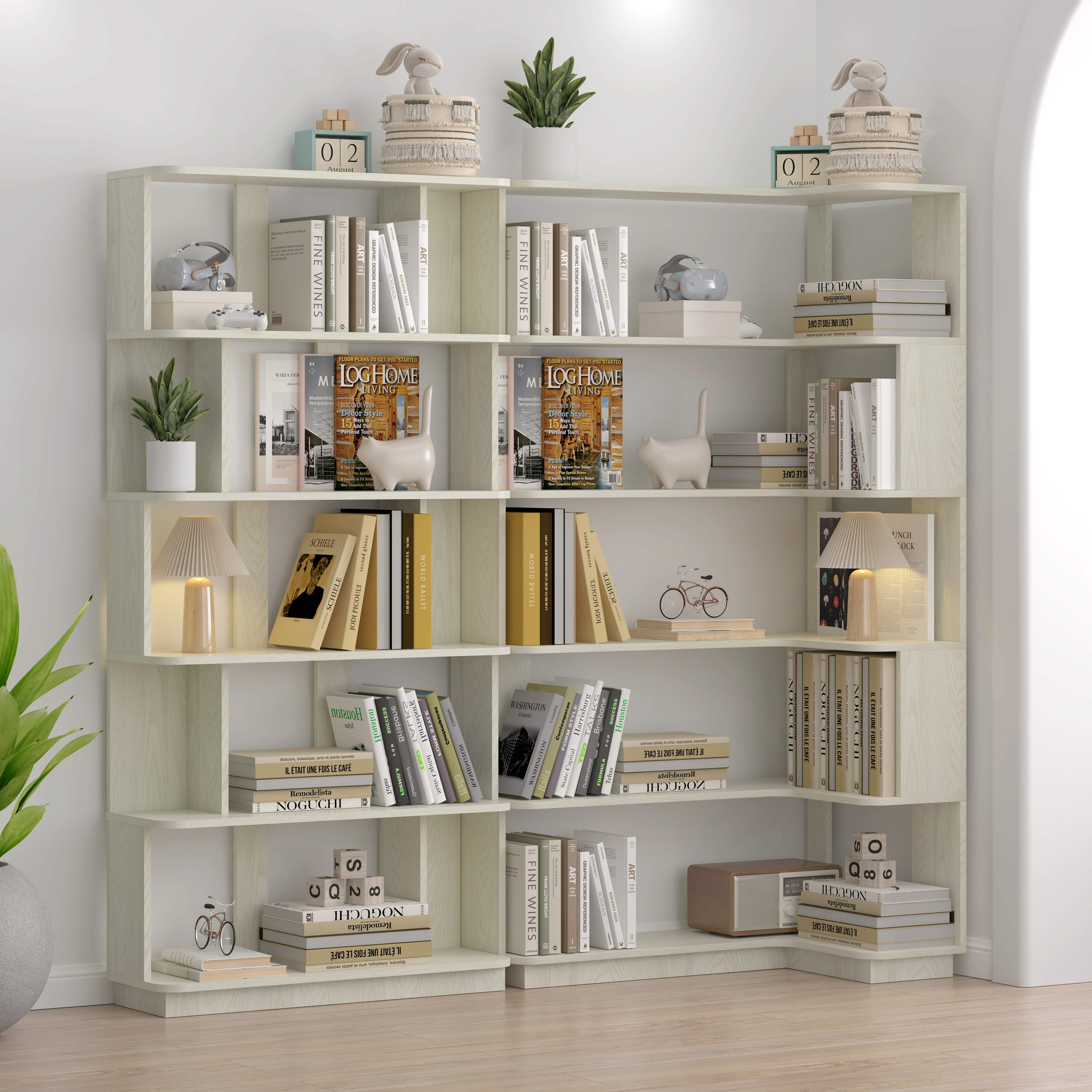 Étagère coin 90cm extensible 2pcs chêne blanc