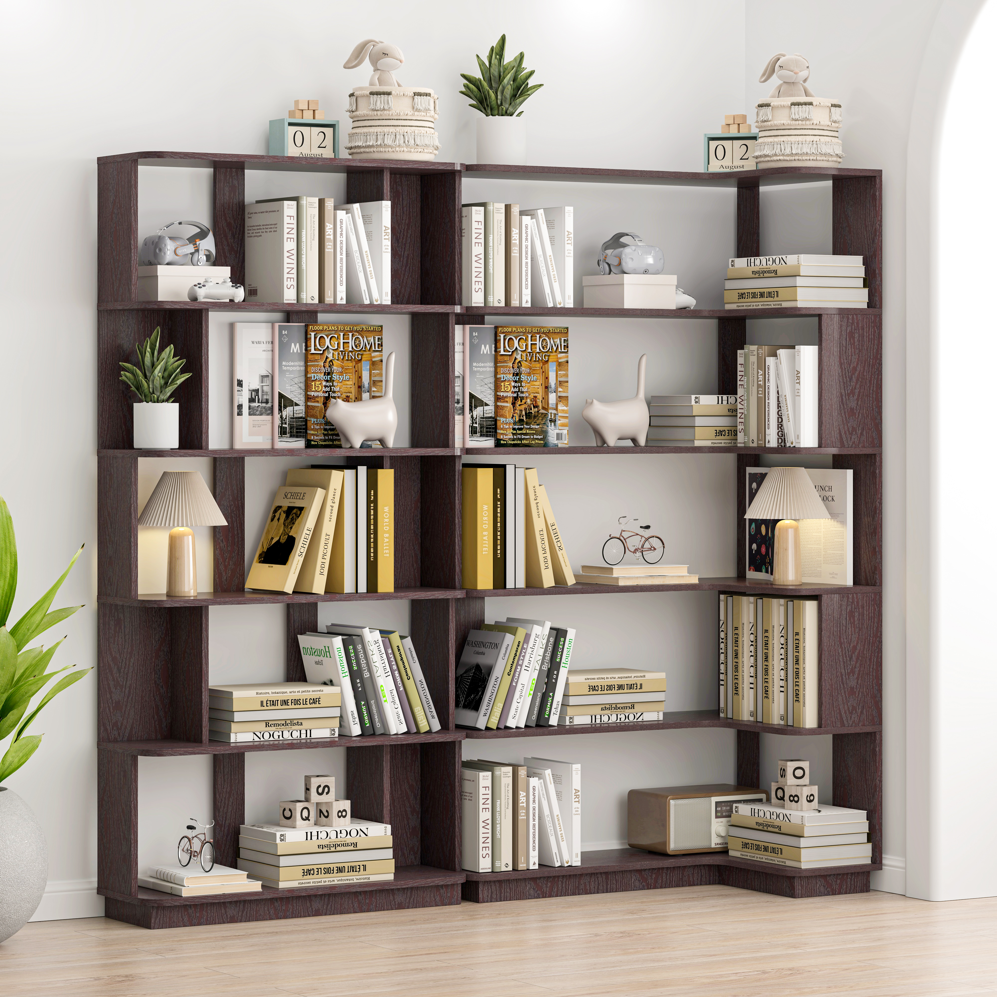 Bibliothèque d'angle 90 cm extensible, ensemble 2, rouge foncé