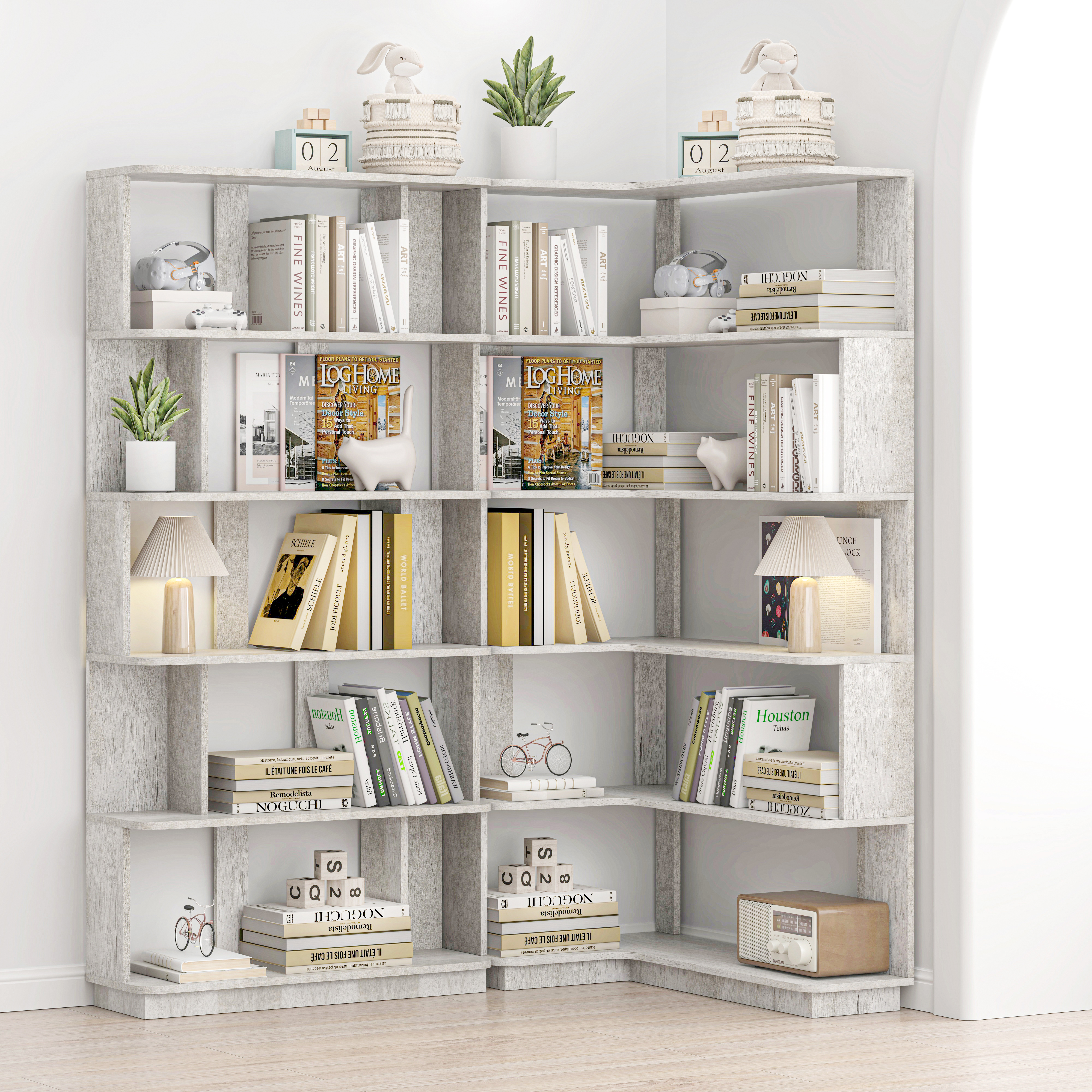 Bibliothèque coin 90cm extensible, gris clair, 2 unités