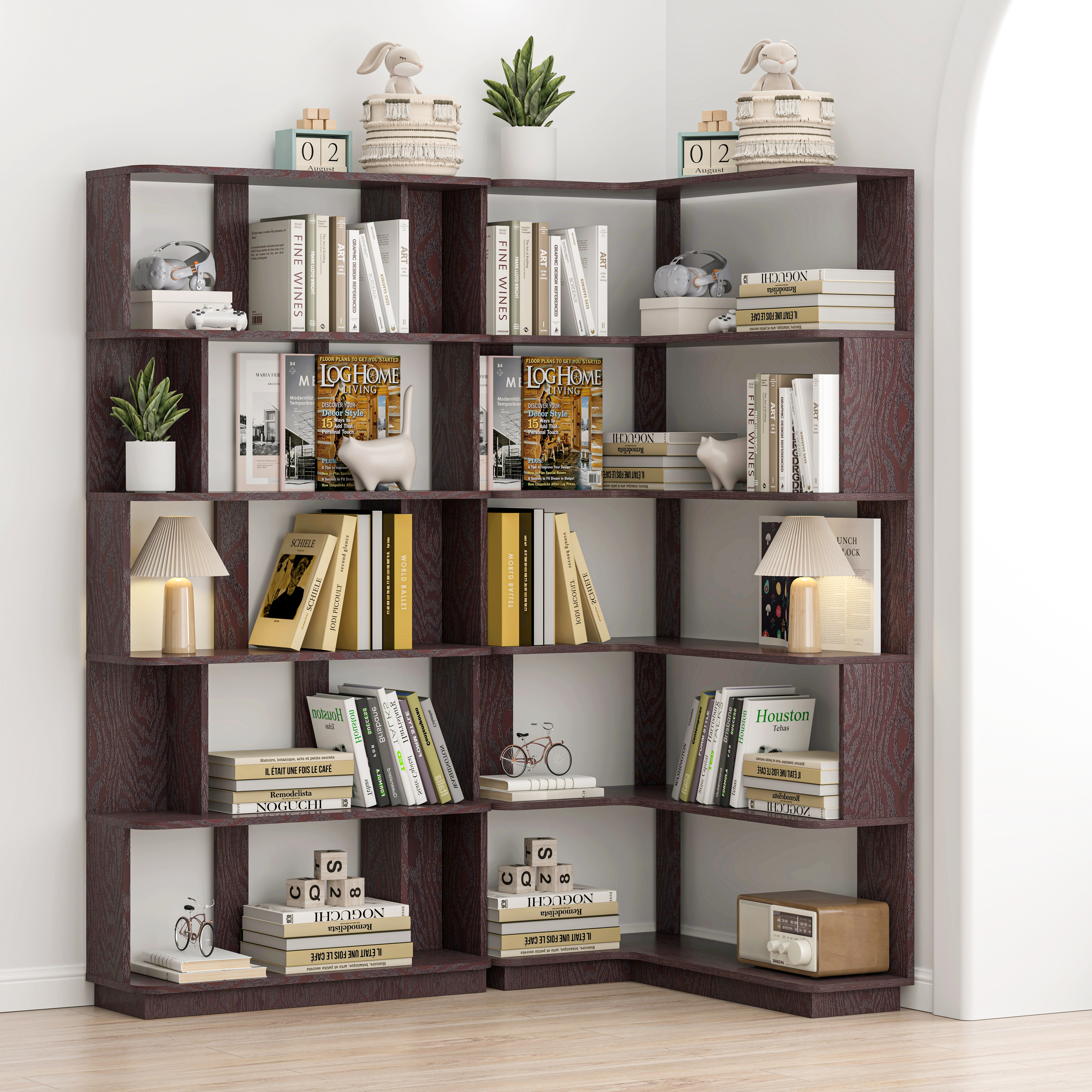 Bibliothèque coin 90 cm, combinable, ensemble 2, rouge foncé