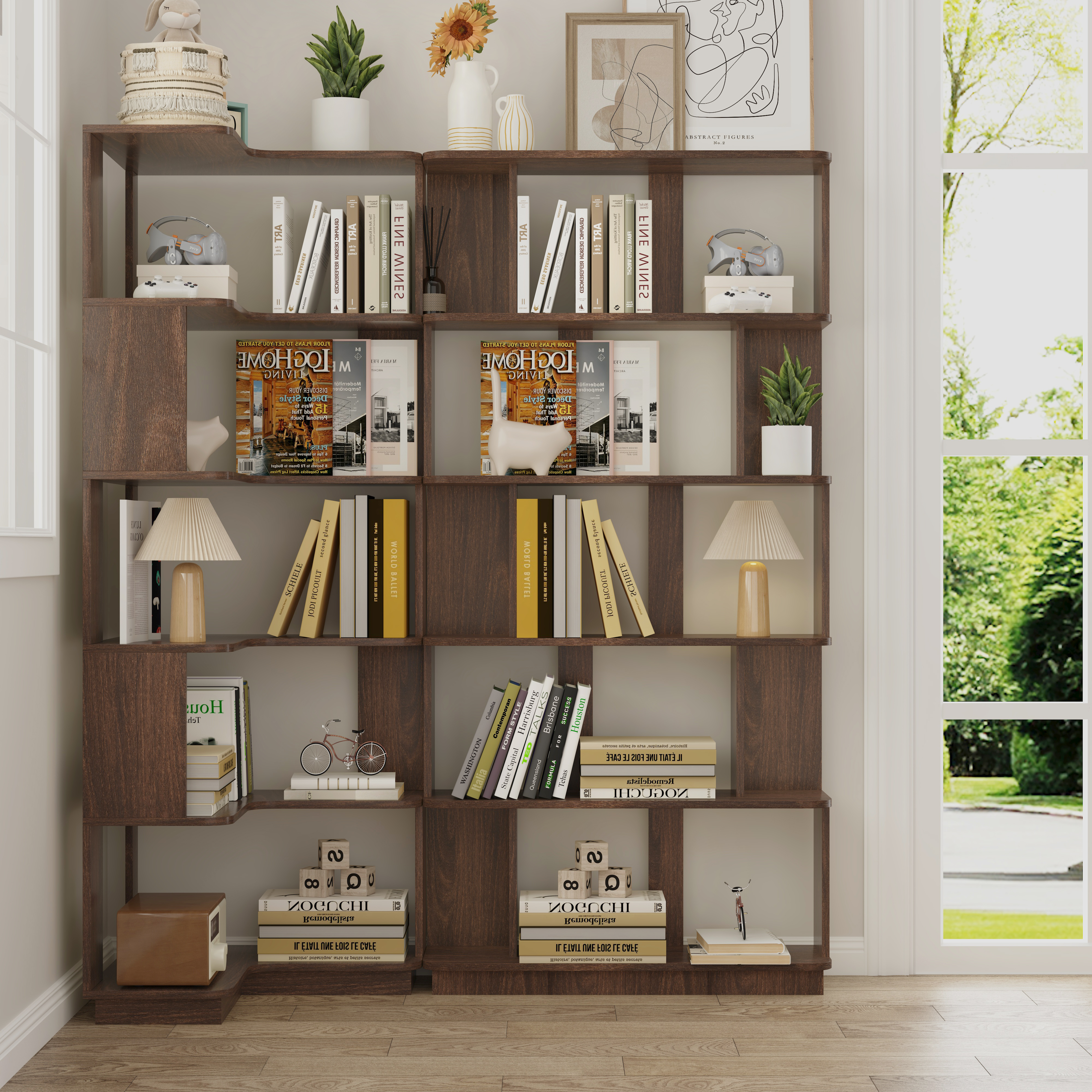 2 Bibliothèques d'angle 55-80cm brun foncé