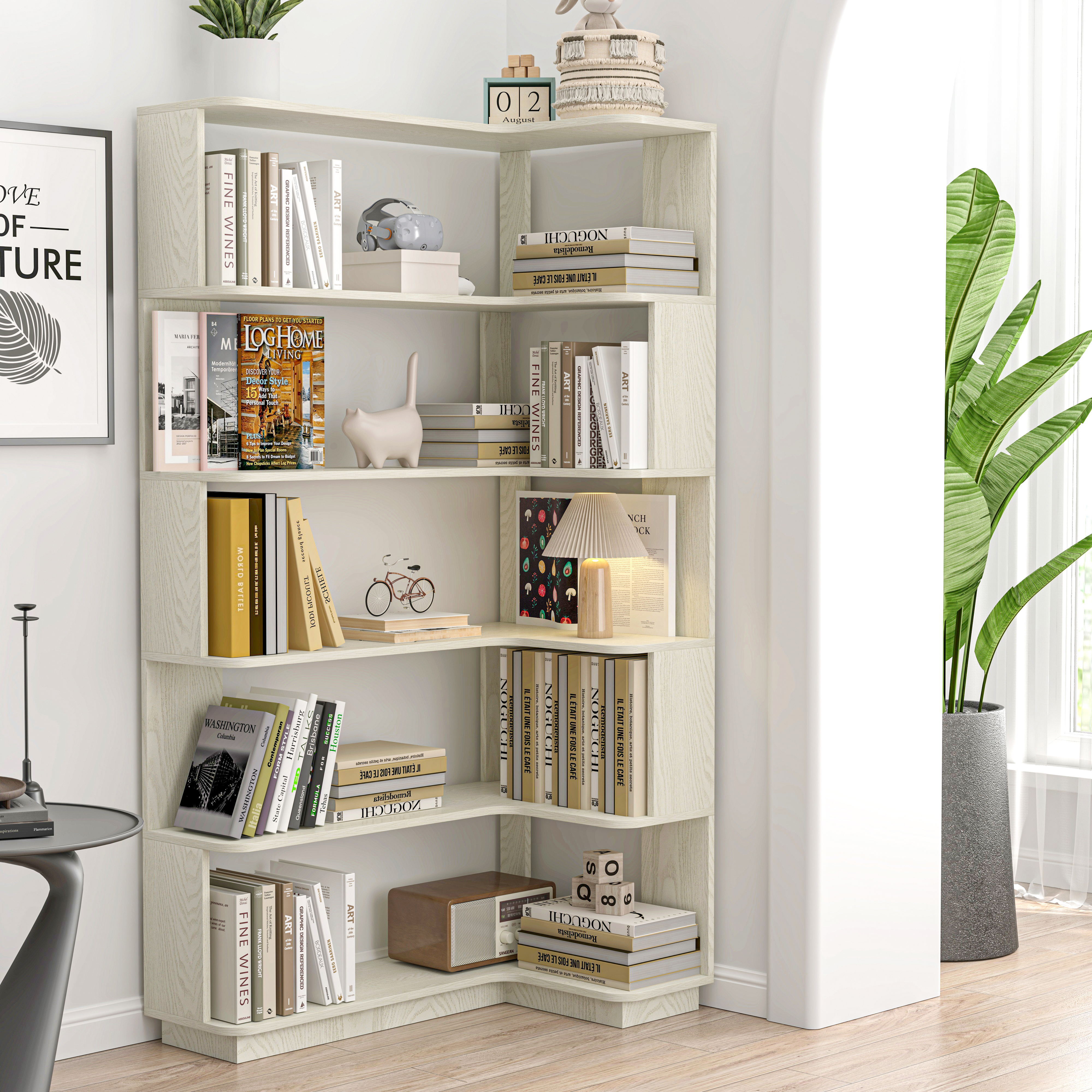 Bibliothèque coin 5 étages 90 cm bois panneaux sécurité 5 couleurs