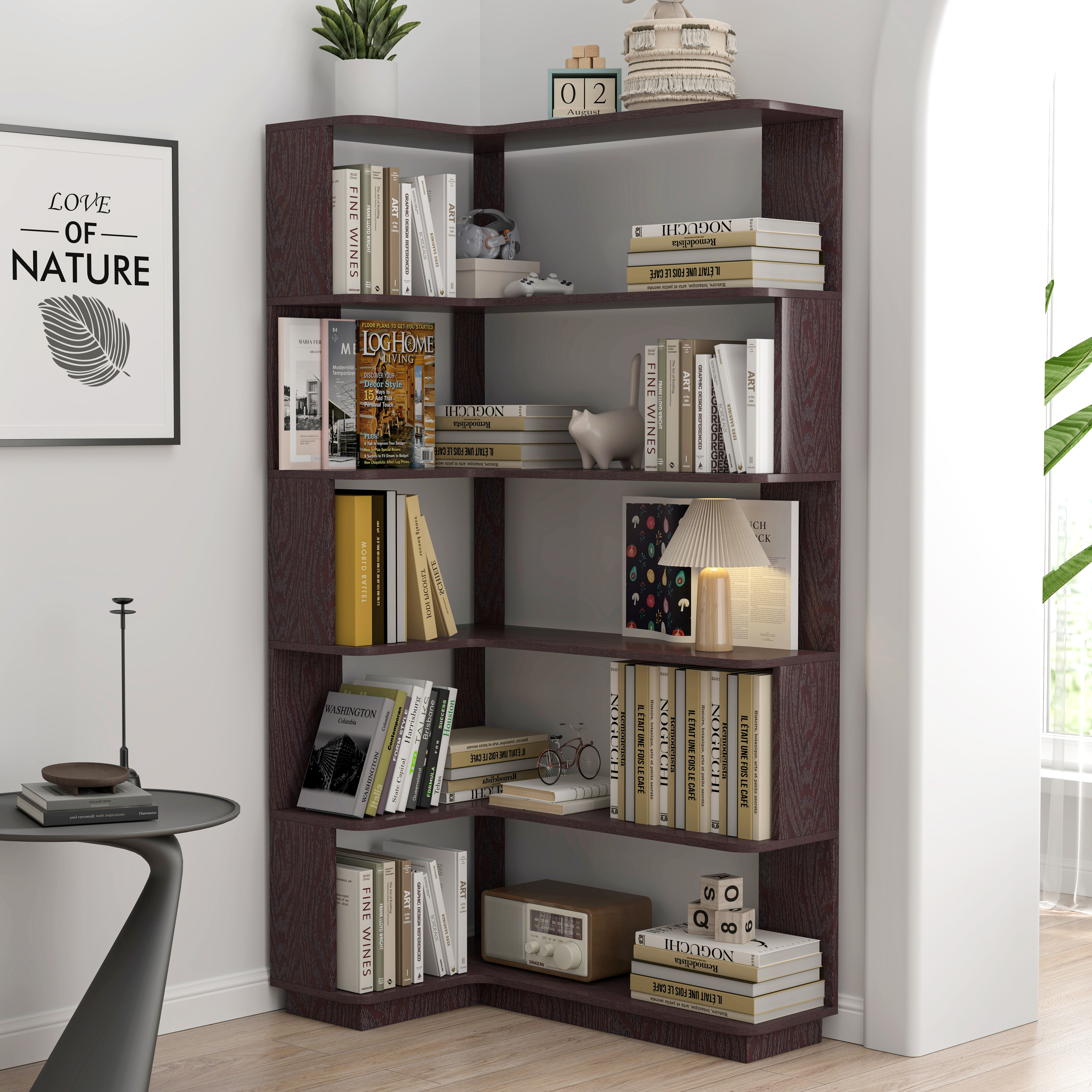 Bibliothèque L 90cm, 5 étages, bois, anti-basculement