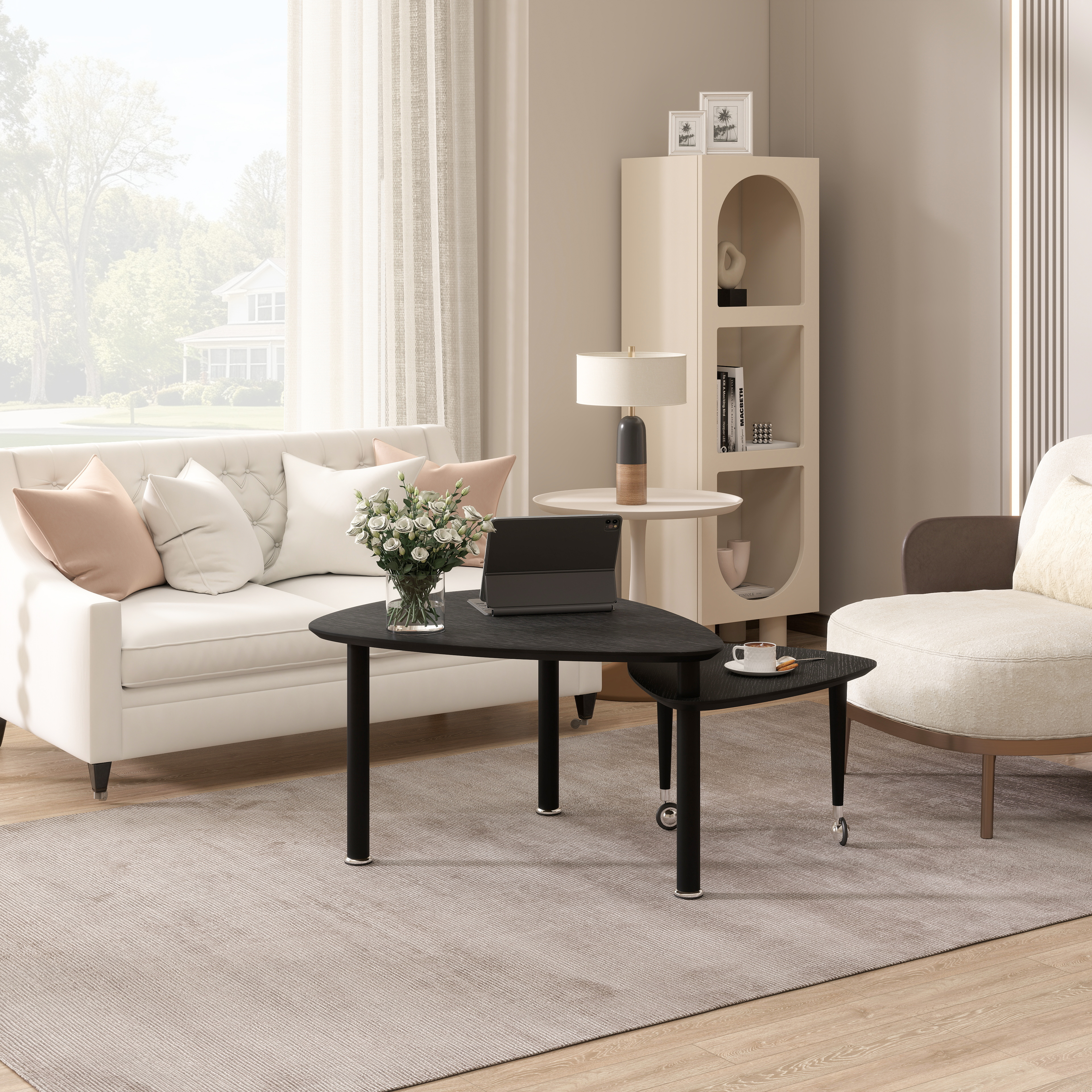 Table café 360° bois jambes simple, salon moderne