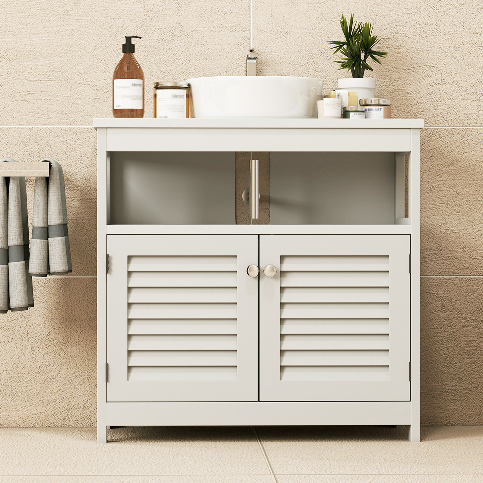 Armoire de rangement sous lavabo mural 2 portes avec tablette