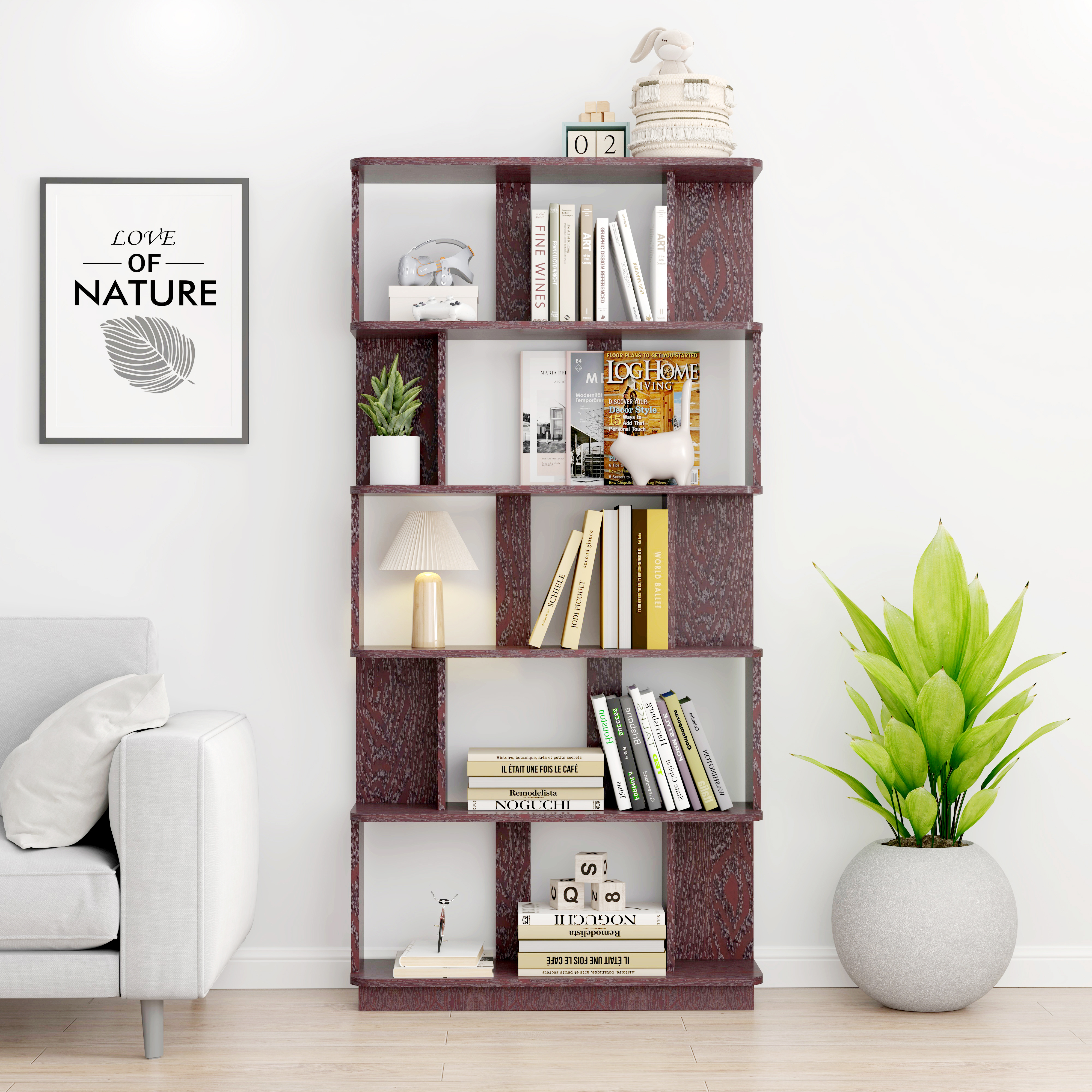 Bibliothèque 5 étages 31,5L x 64,56H, MDF, rangement