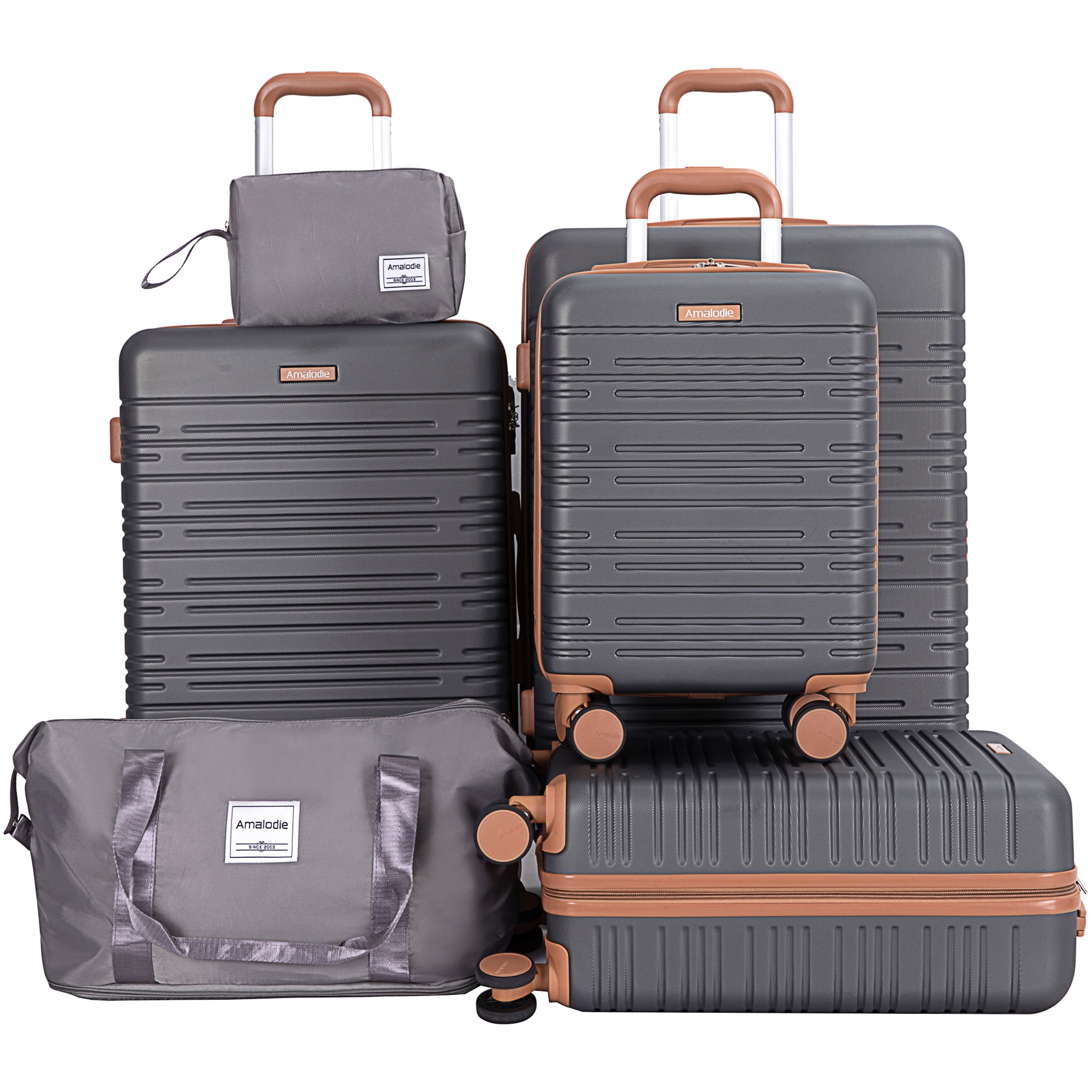 Ensemble de 6 valises ABS coque rigide avec verrou TSA, GRIS