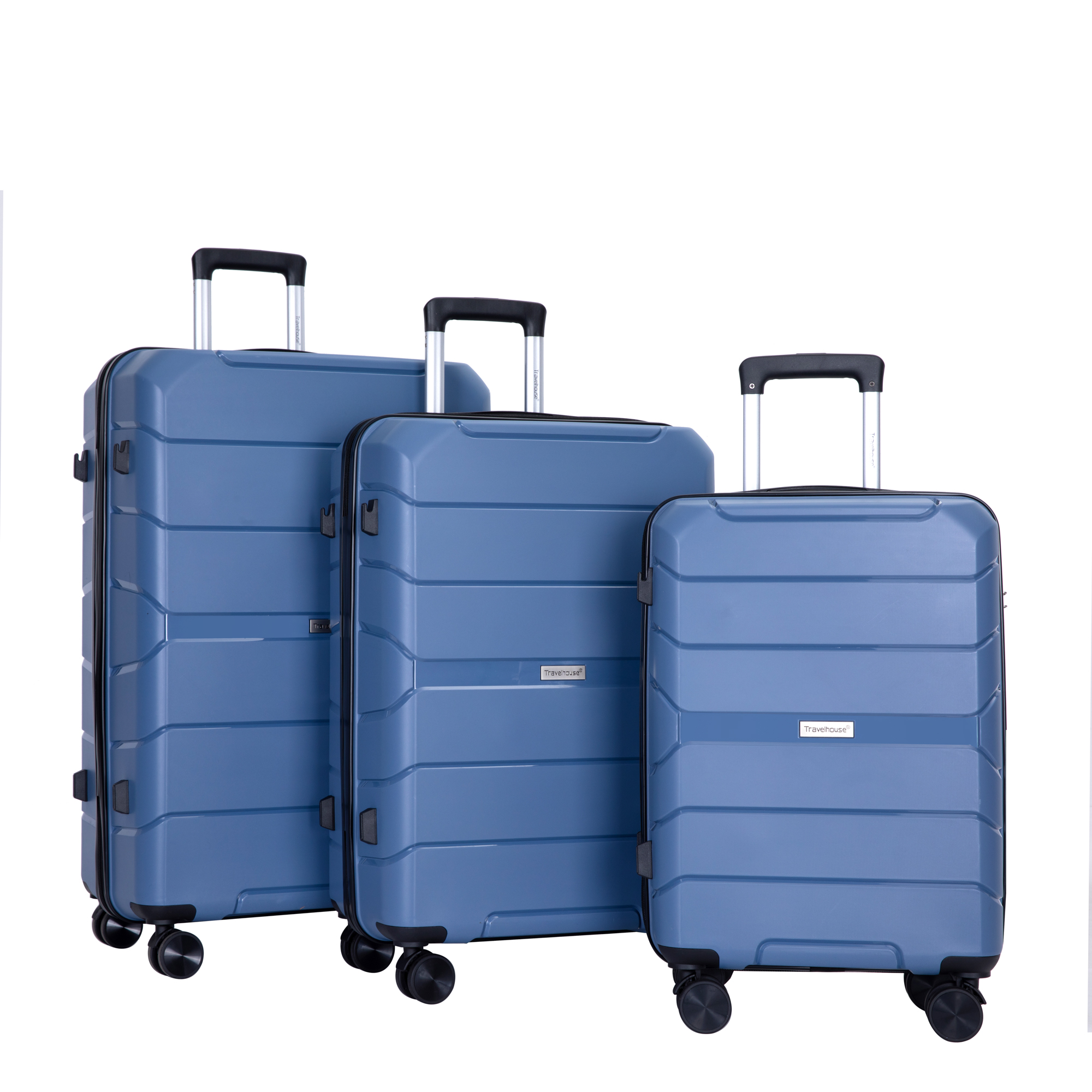 Valise rigide à roulettes TSA, ensemble 3 pièces, bleu