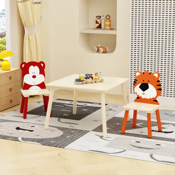 Ensemble table enfant 2 chaises bois Ours & Tigre