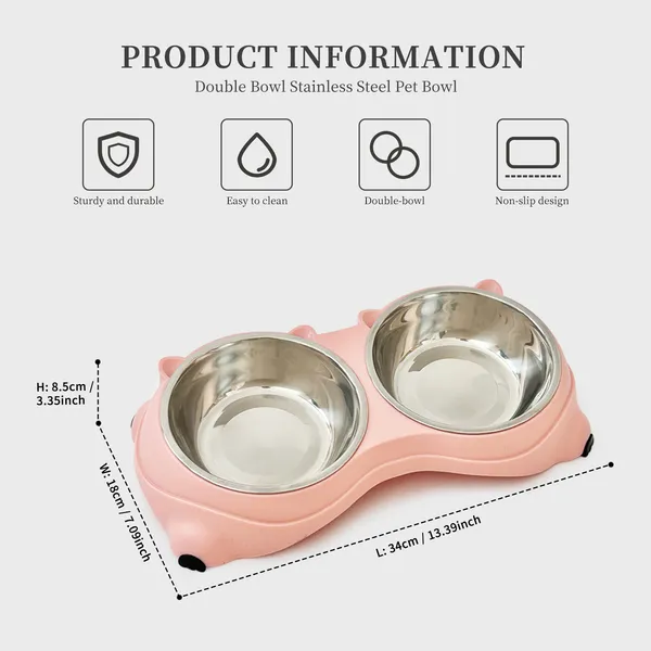 Bol double rose à base antidérapante pour chats