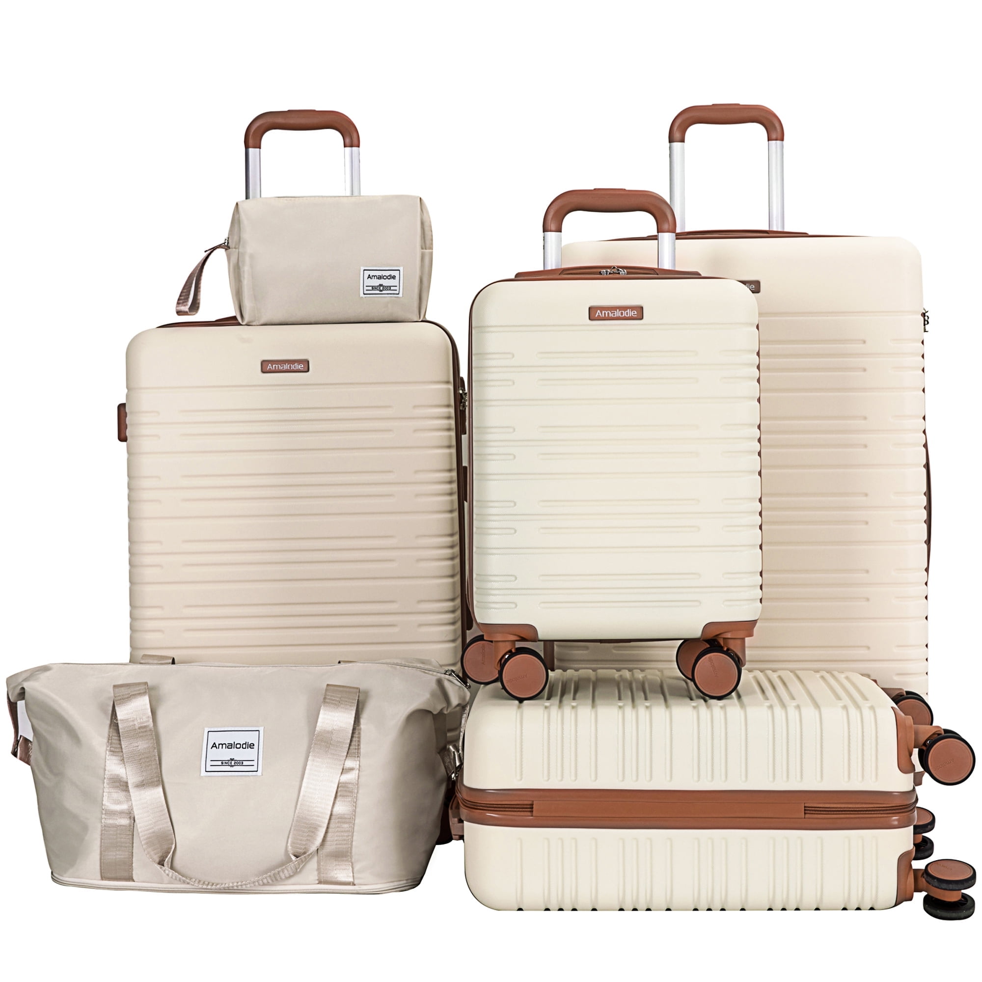 Ensemble de 6 valises ABS coque rigide avec verrou TSA, BEIGE