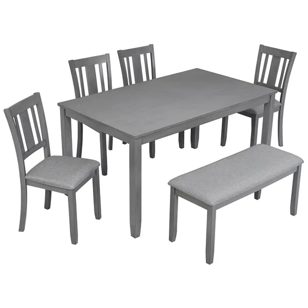 Ensemble salle à manger 6 places table bois 4 chaises gris