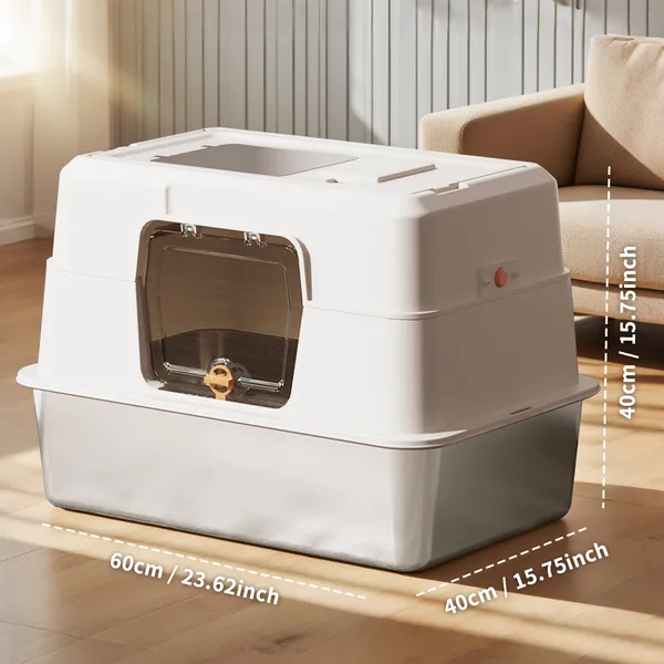 Toilette chat acier inoxydable blanc entièrement fermée, étanche