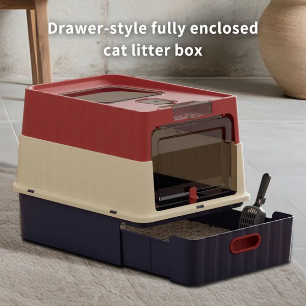Litière chat tiroir rouge design humanisé