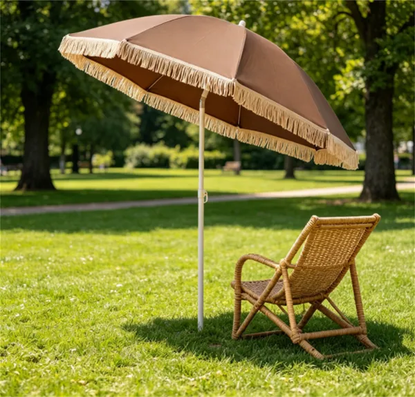 Parasol patio boho 7pi houppe 30° inclinable plage