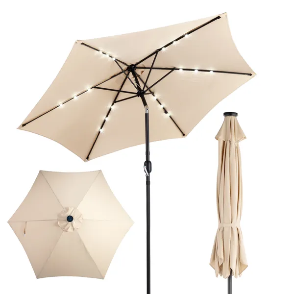 Parasol patio solaire 9pi LED bouton inclinaison
