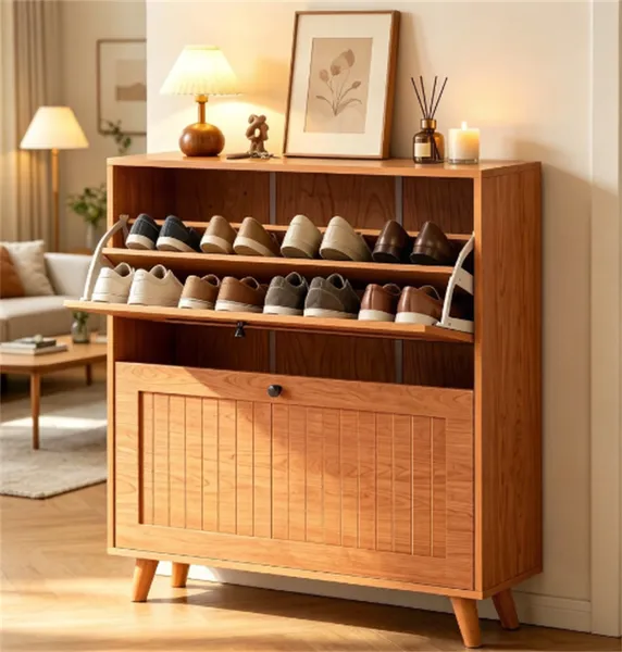 Meuble chaussures 2 tiroirs retournables, rangement mince, tablettes ajustables