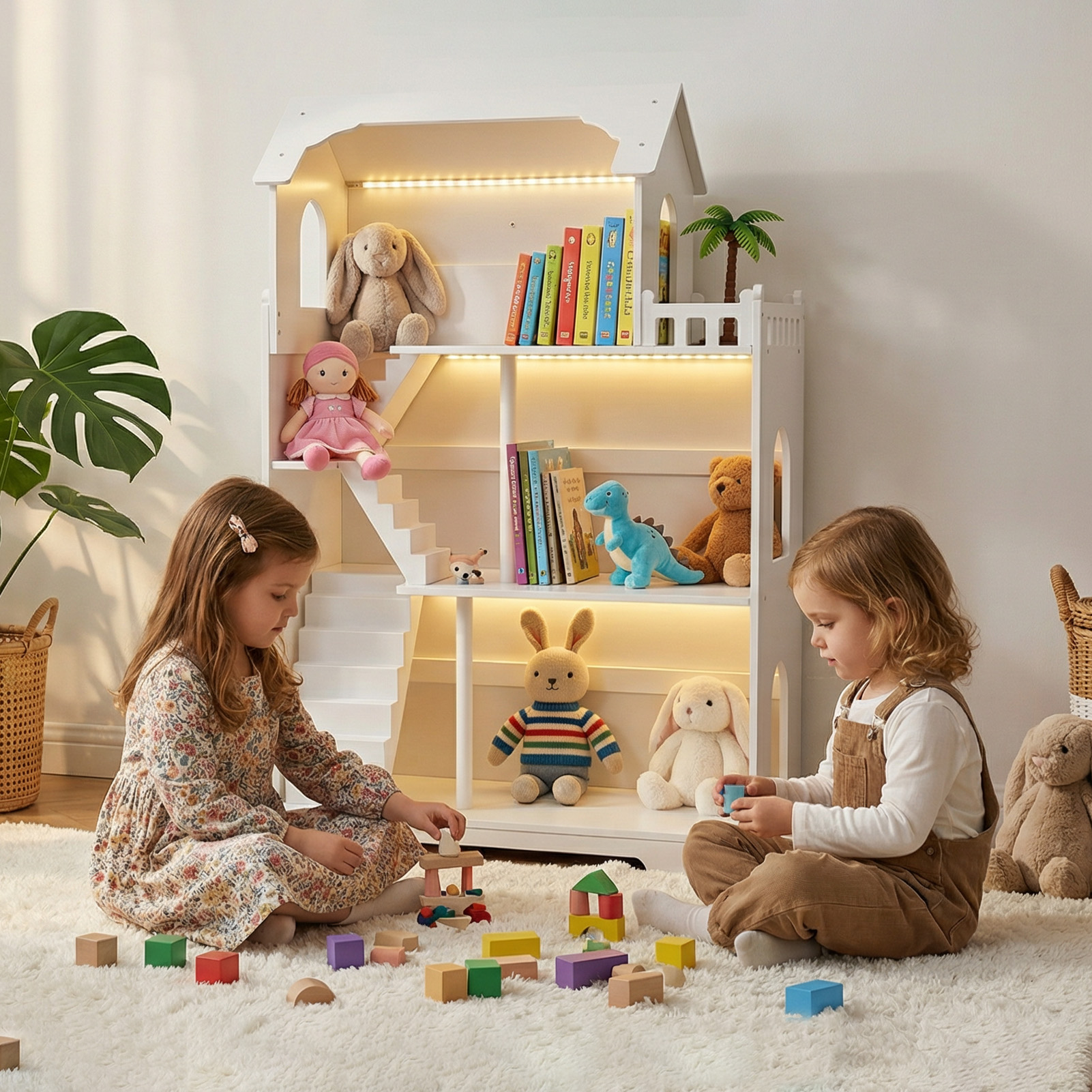 Bibliothèque maison poupée 3 étages enfants 3+ ans