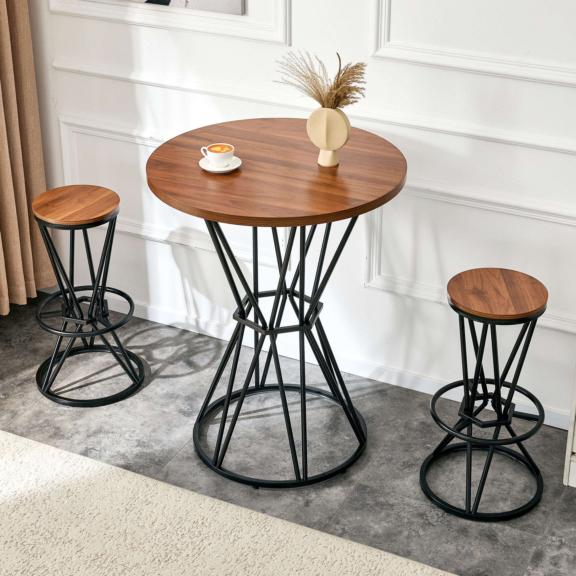 Ensemble bar table chaise 31,5po, bois noyer, style industriel