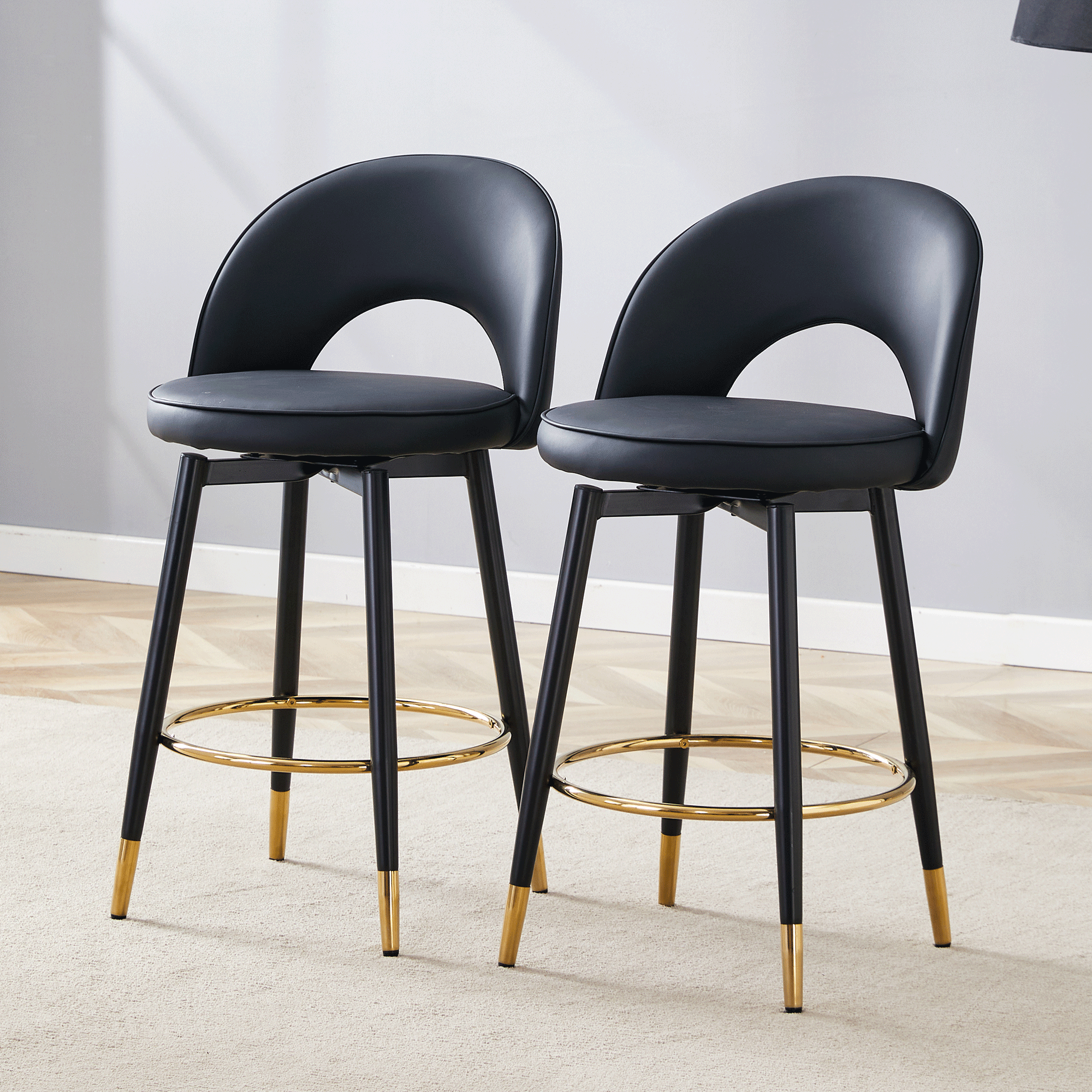 Chaise bar rotative 360 PU noir set 2