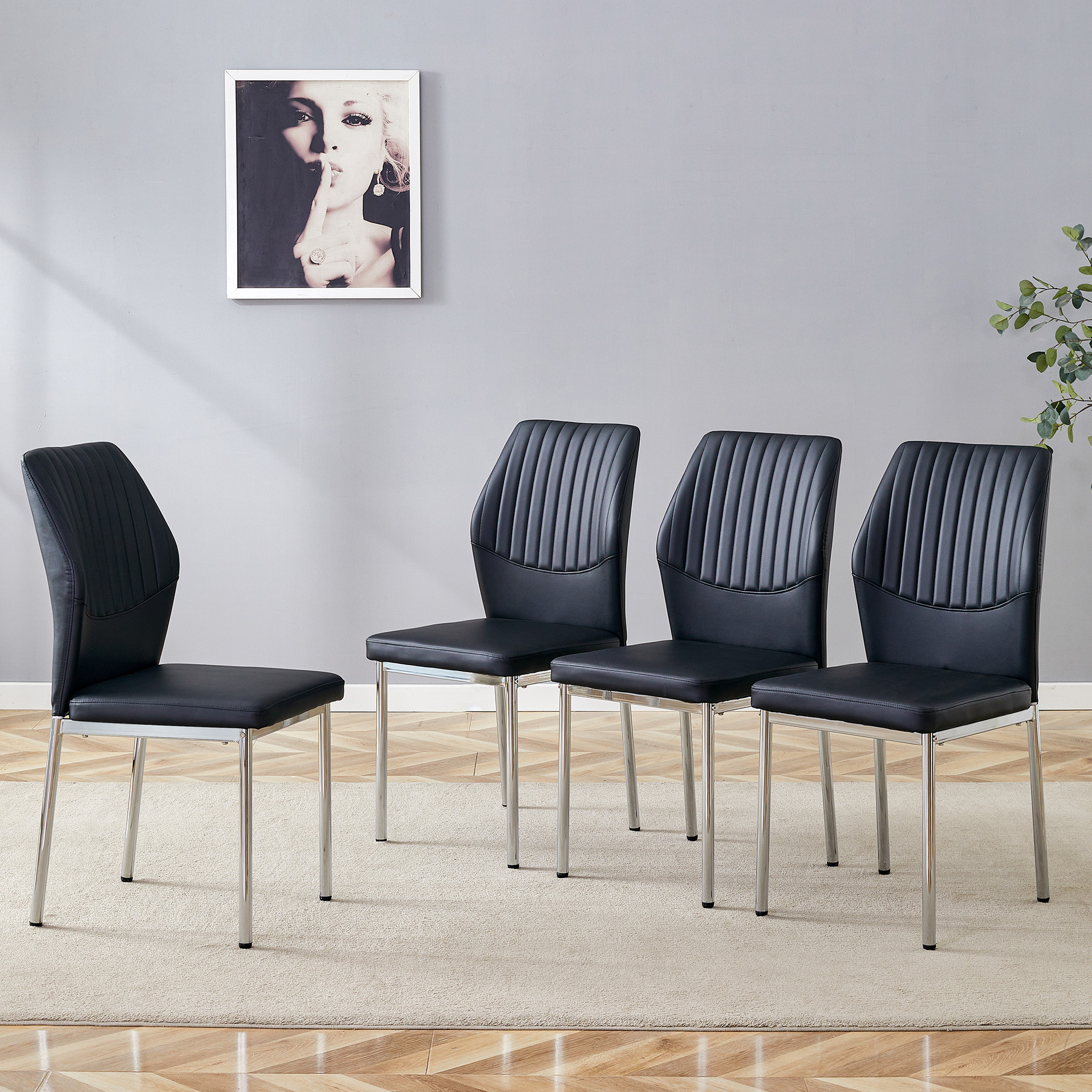 Ensemble 4 chaises salle à manger PU noir-argent, ergonomique