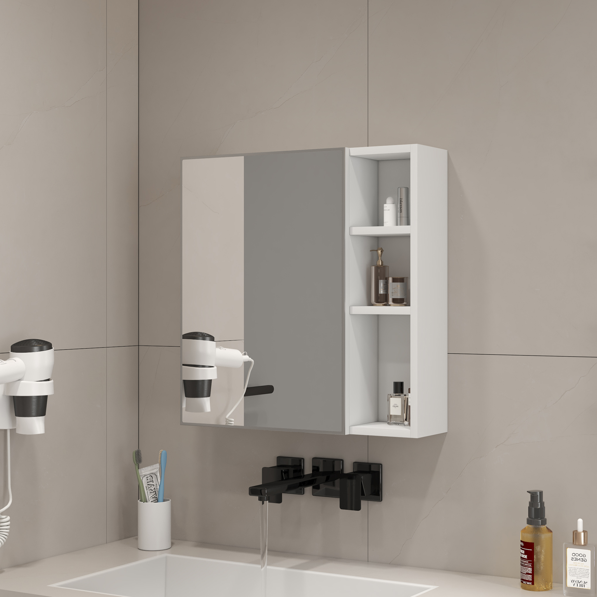Armoire miroir MDF blanc murale rangement W1151135030