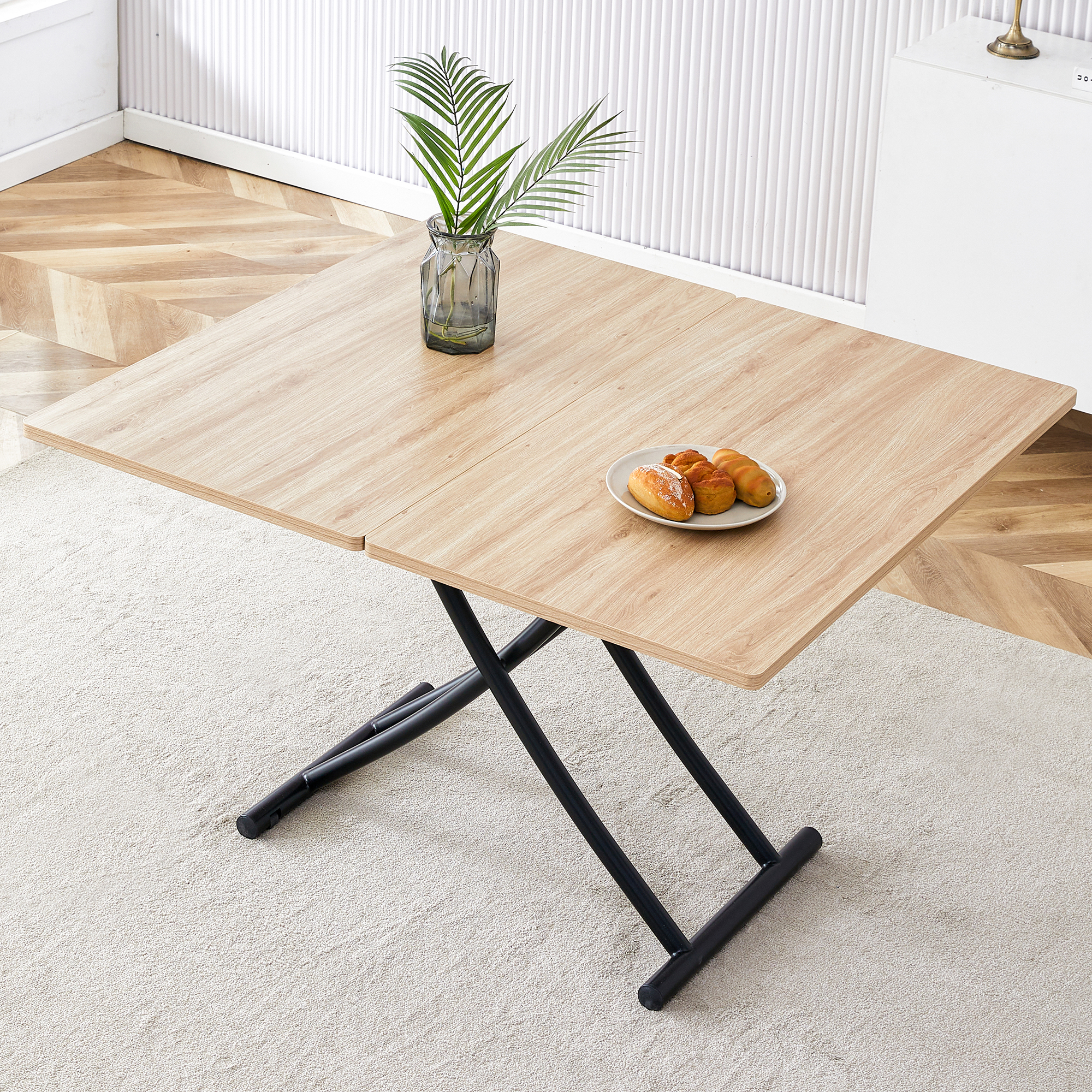 Table multifonctionnelle ascenseur moderne, pieds métal noir LT-10055