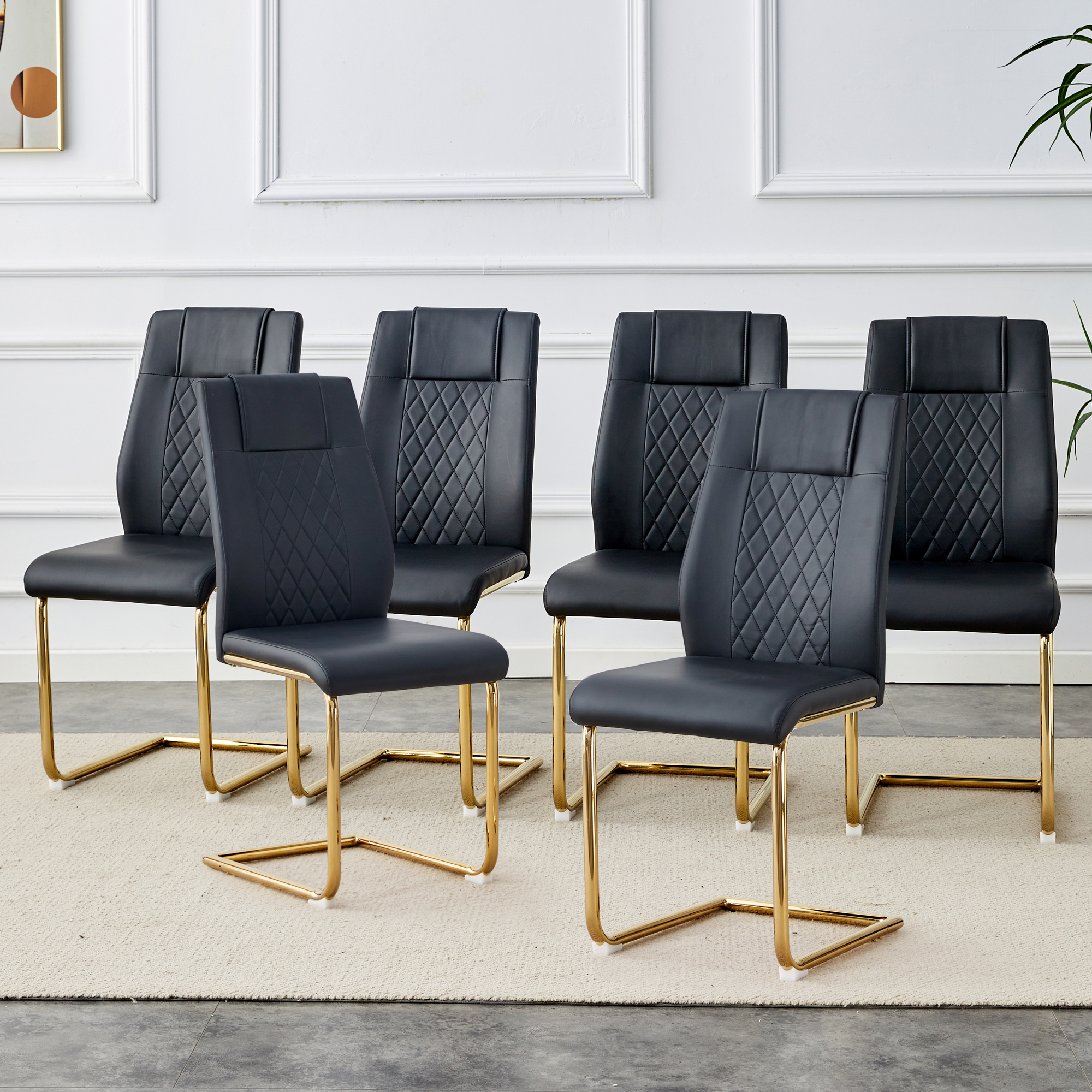 Chaises de salle à manger cuir synthétique, pieds métal doré, ensemble 6 C-001