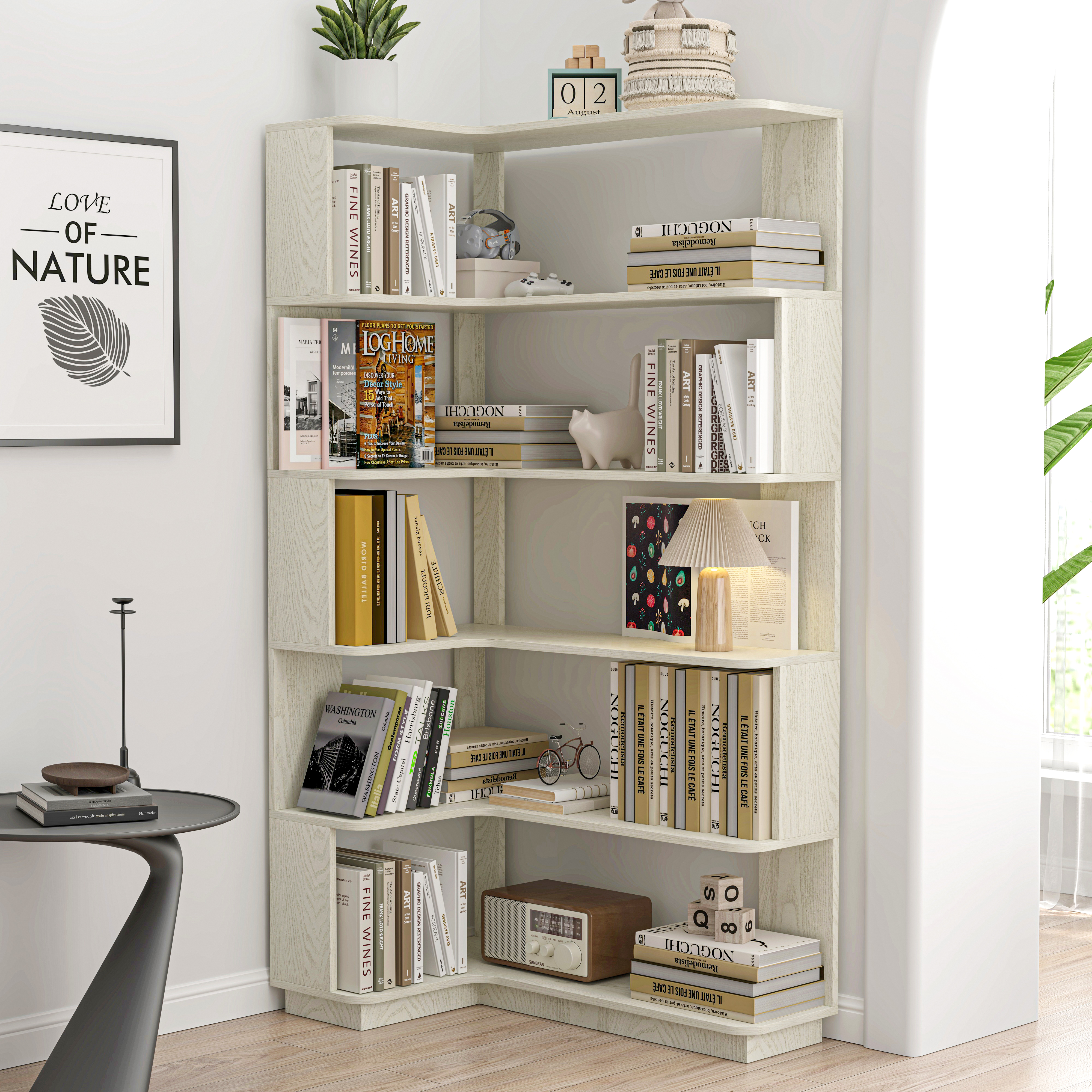 Bibliothèque étagère 90 cm 5 niveaux L bois anti-basculement anti-chute