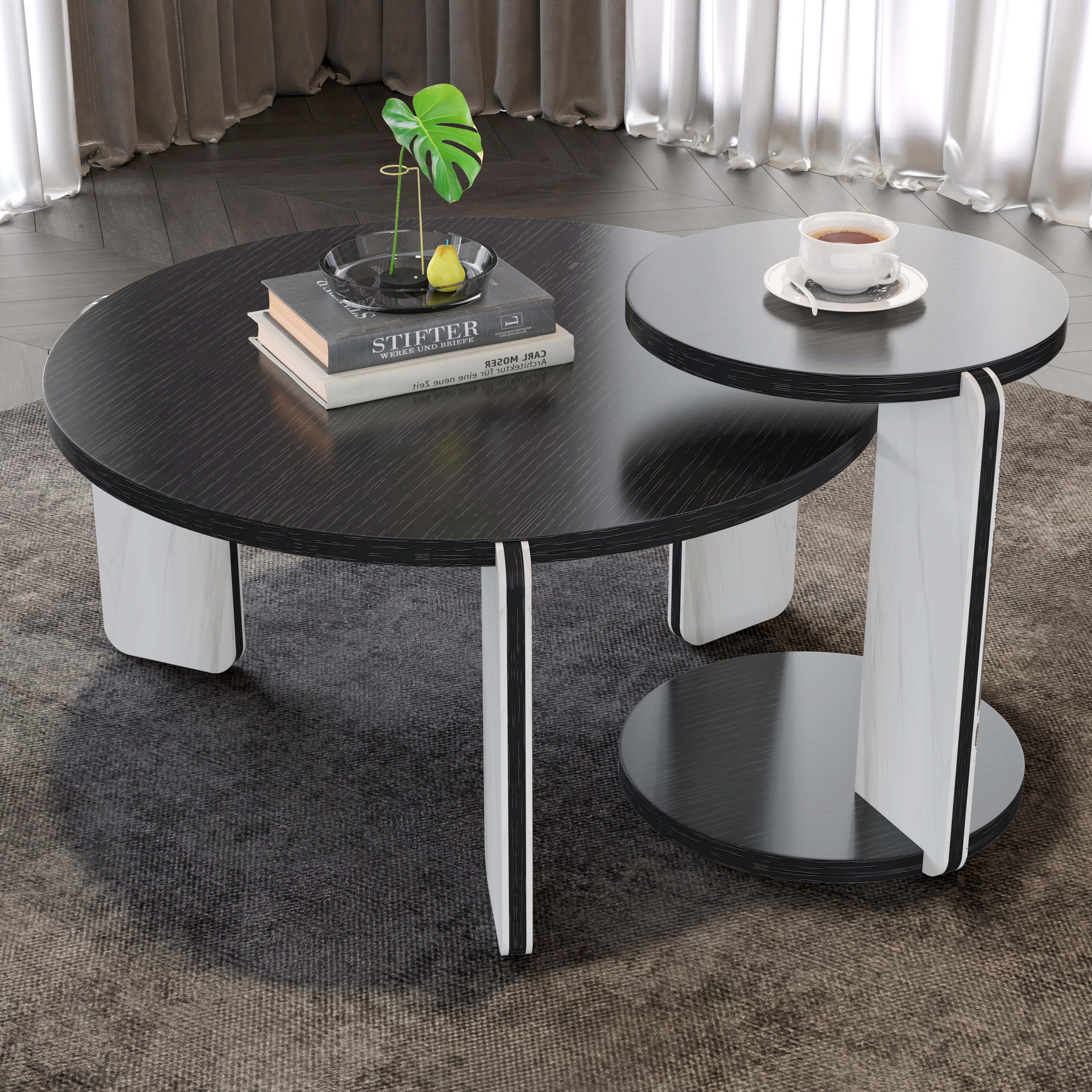 Ensemble tables basses noires 83-43cm, pierre frittée