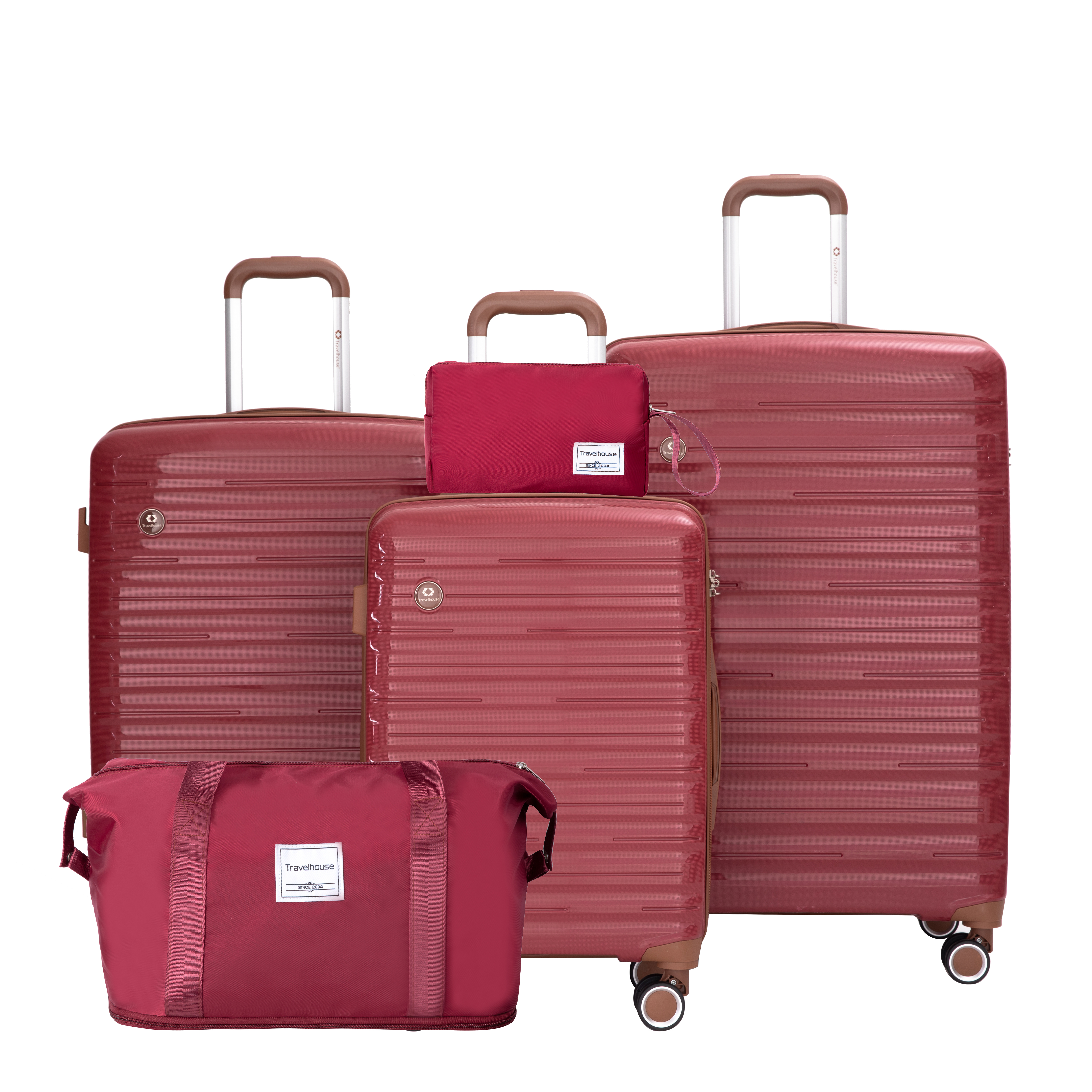 Ensemble 5 bagages TSA, spinner, rouge vin