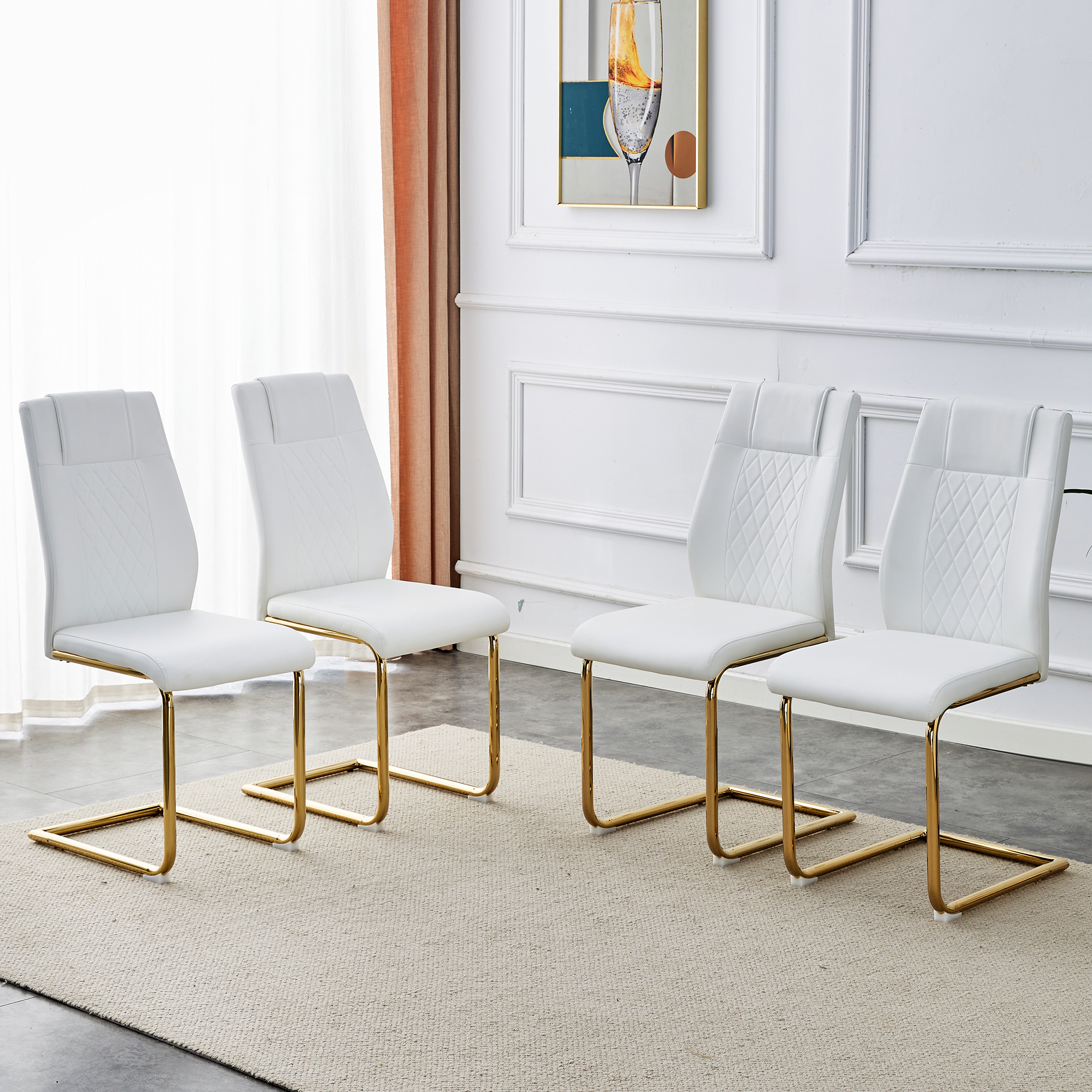 Chaise de salle à manger moderne, cuir artificiel, pieds dorés, 4 pièces