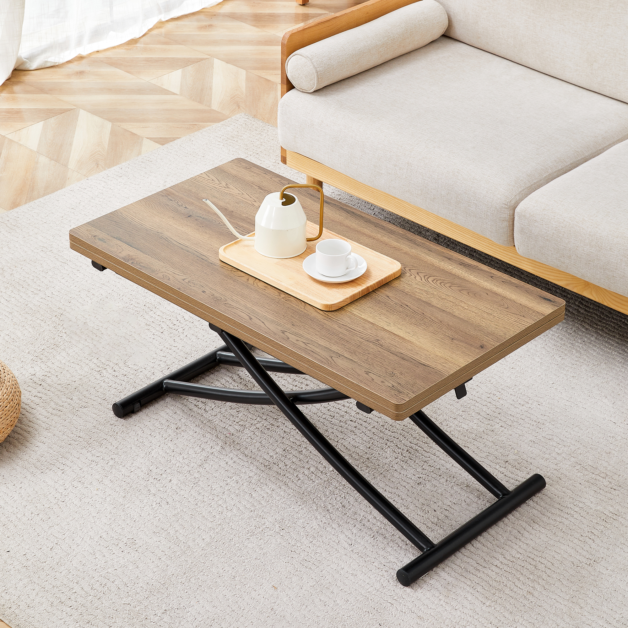 Table multifonction relevable, bureau café salle à manger, plateau MDF noir