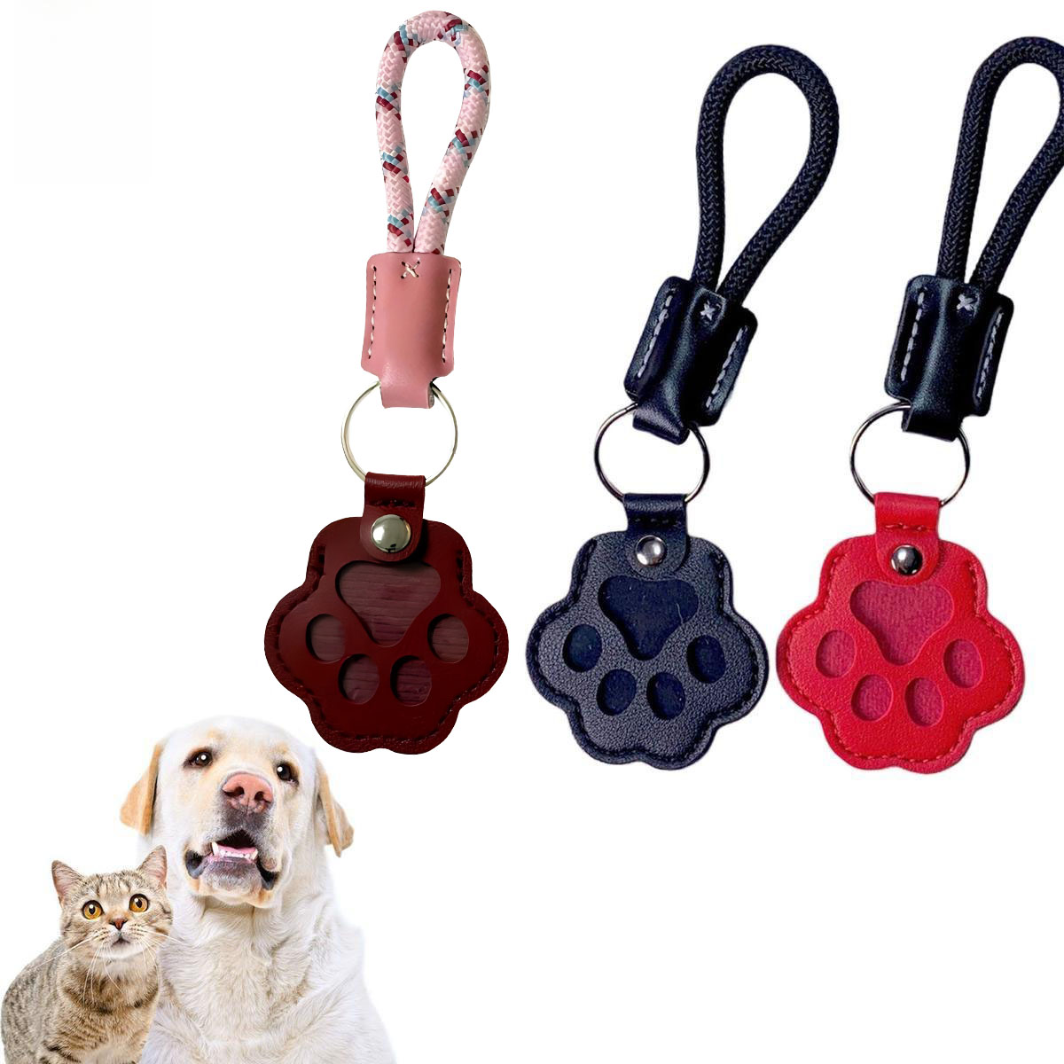 Porte-clés cuir charm mémoire poil chat chien patte