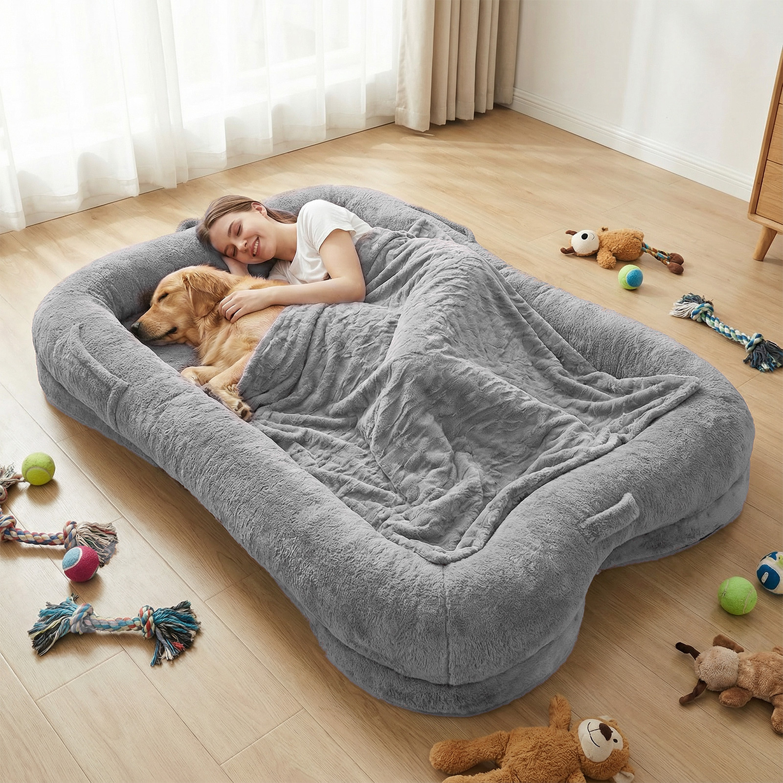 Lit pour chien lavable grande taille avec couverture
