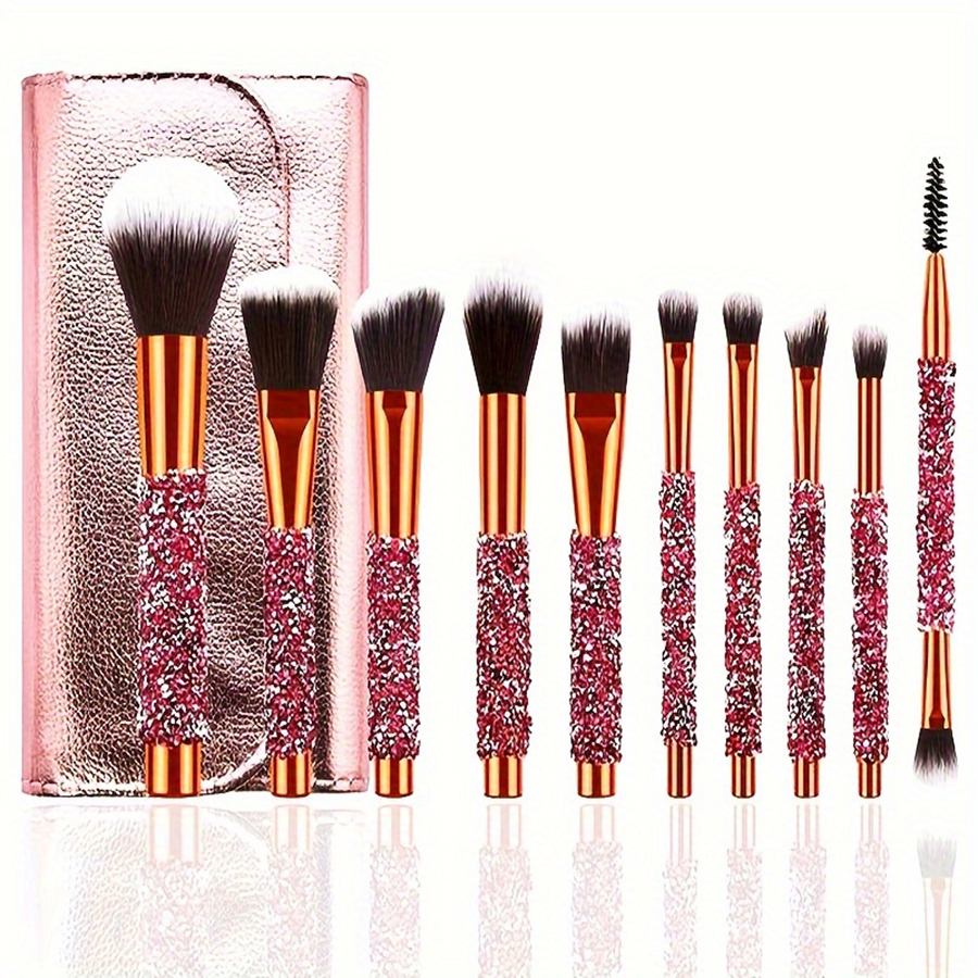 Ensemble Pinceaux Maquillage 10 pcs, Poignée Diamant, Cristal