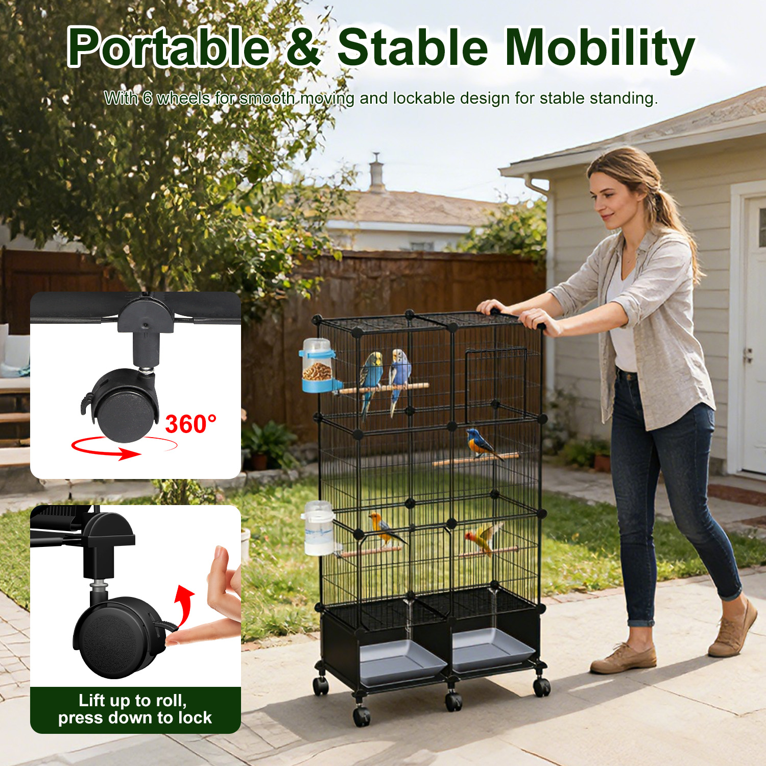 Cage pour oiseau 46" avec perchoirs et roues