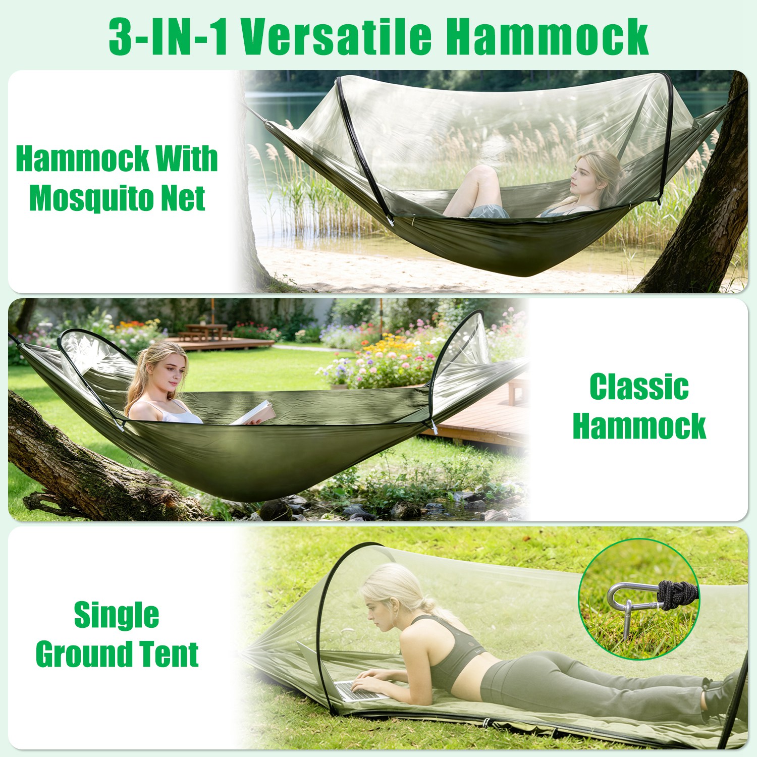 Hamac camping moustiquaire 440lbs