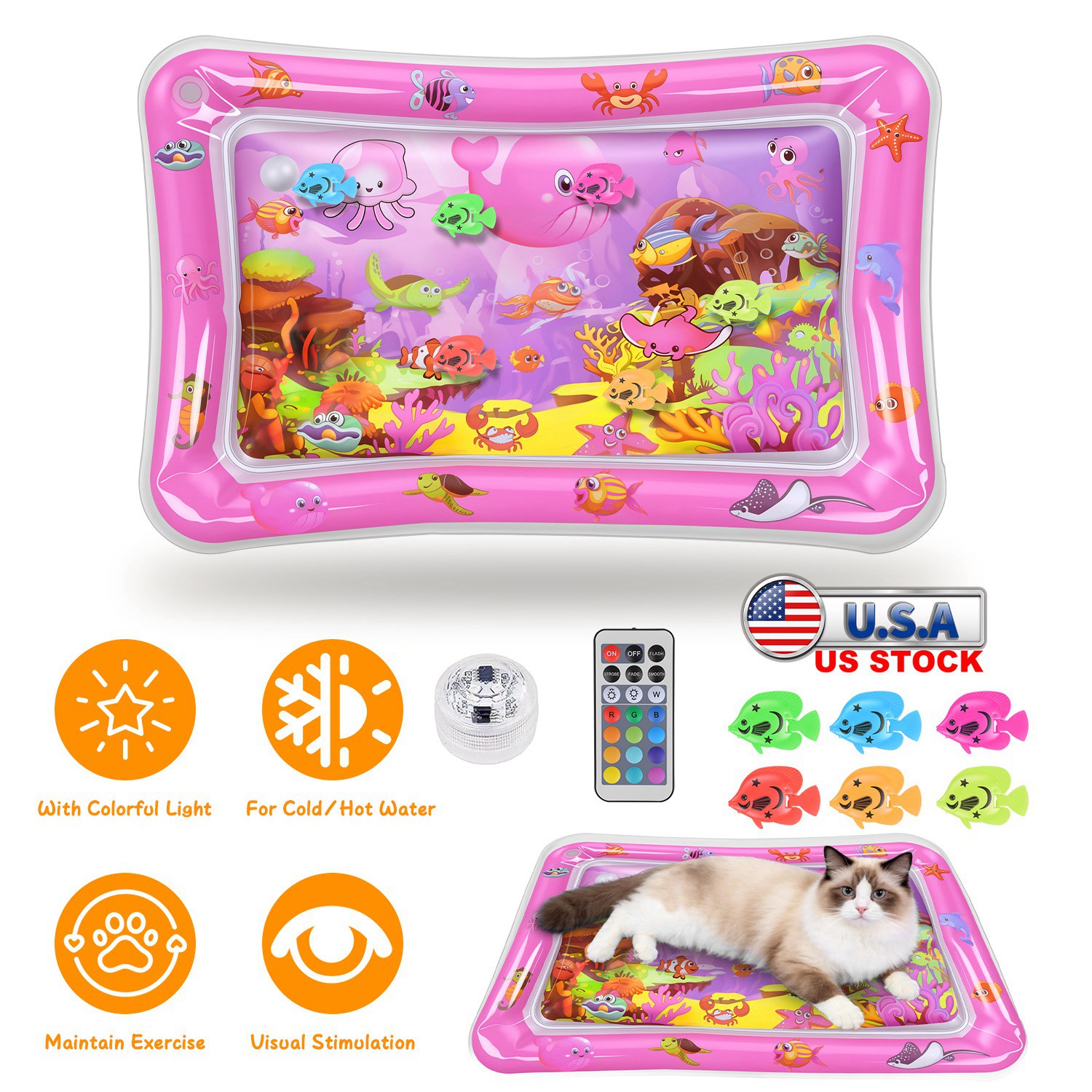 Tapis sensoriel pour chat avec poissons flottants LED