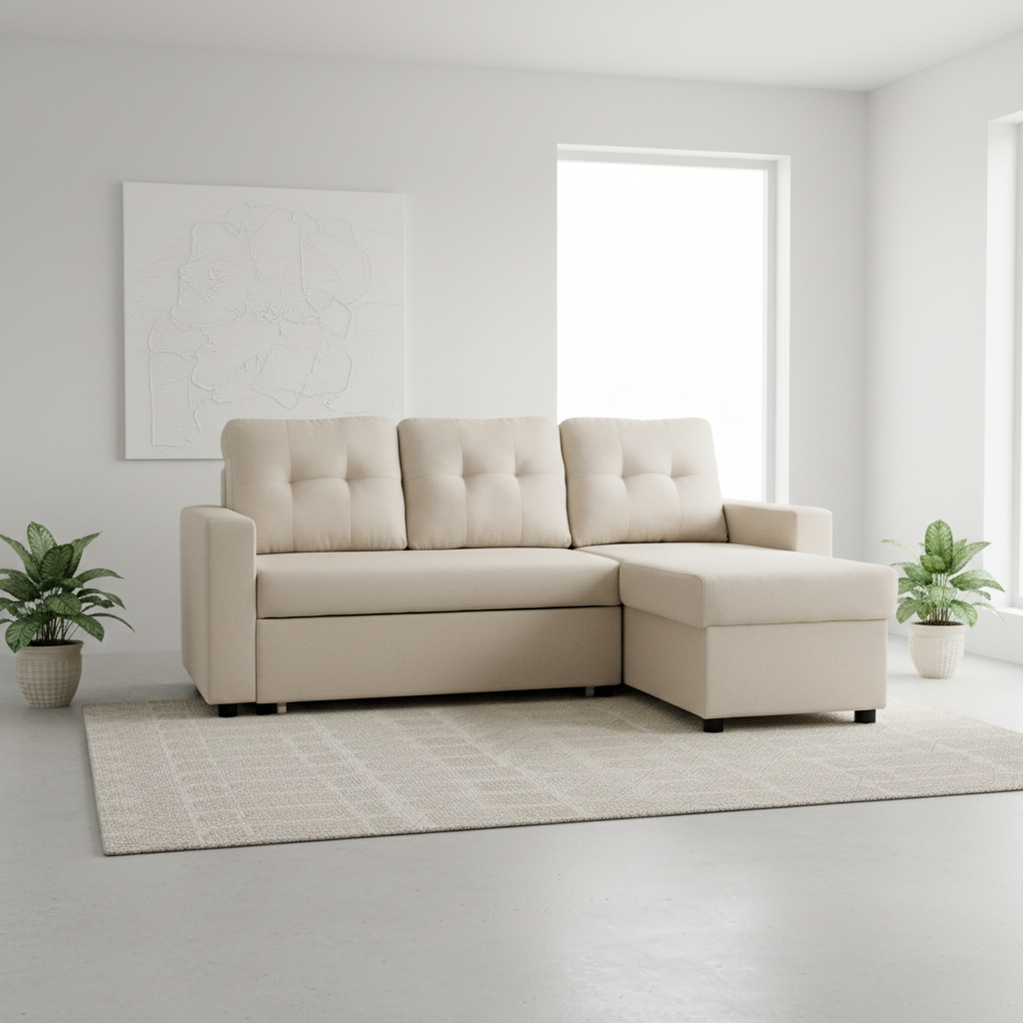 Causeuse convertible L profonde beige petit espace