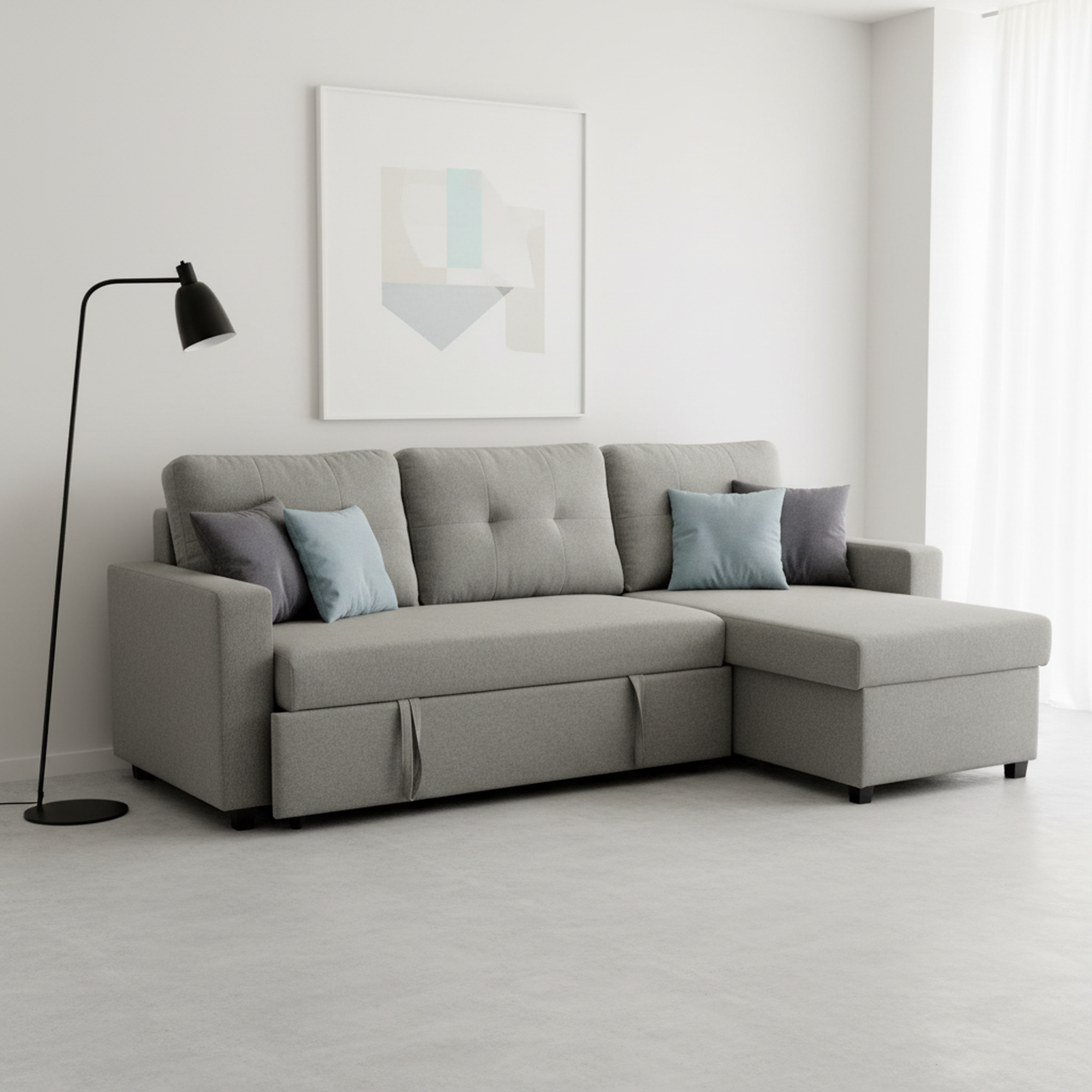 Causeuse sectionnel convertible gris petit espace chambre