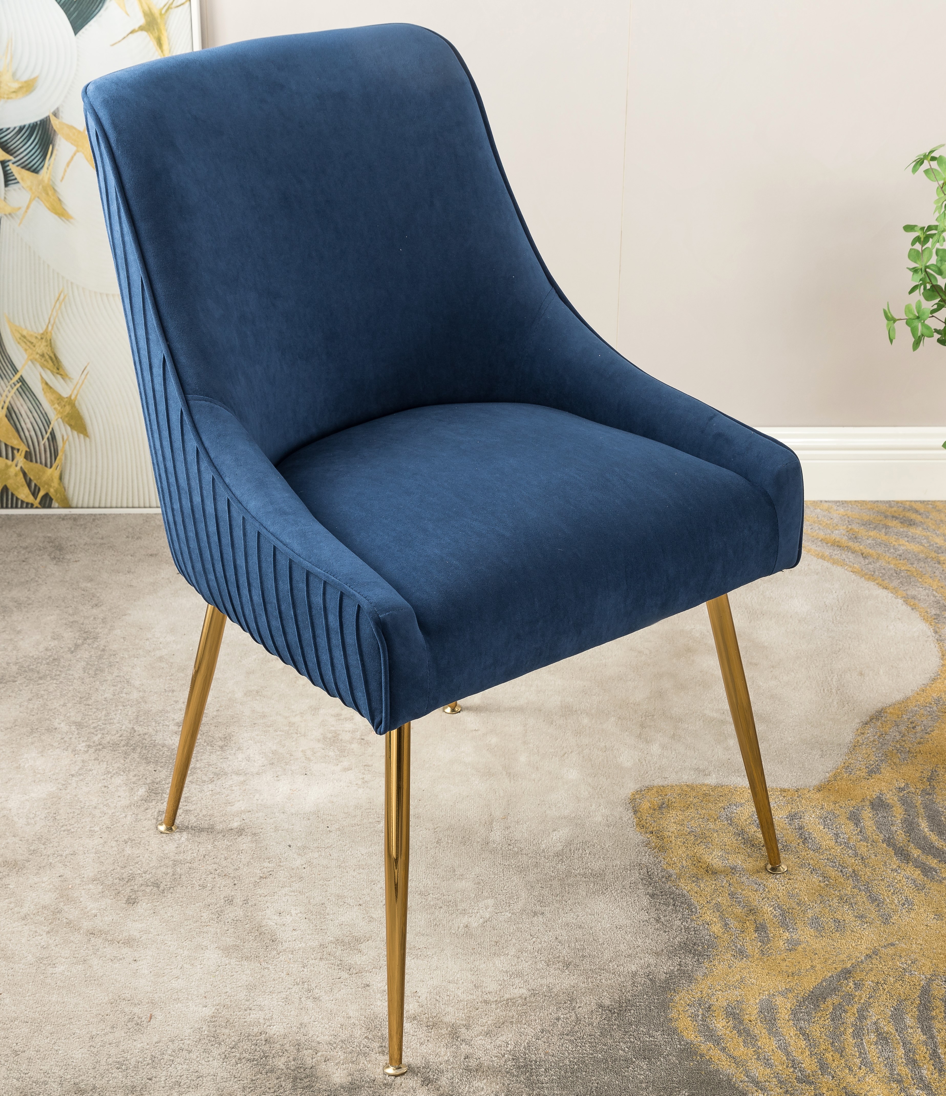 Chaise salle à manger velours pattes or, accent moderne