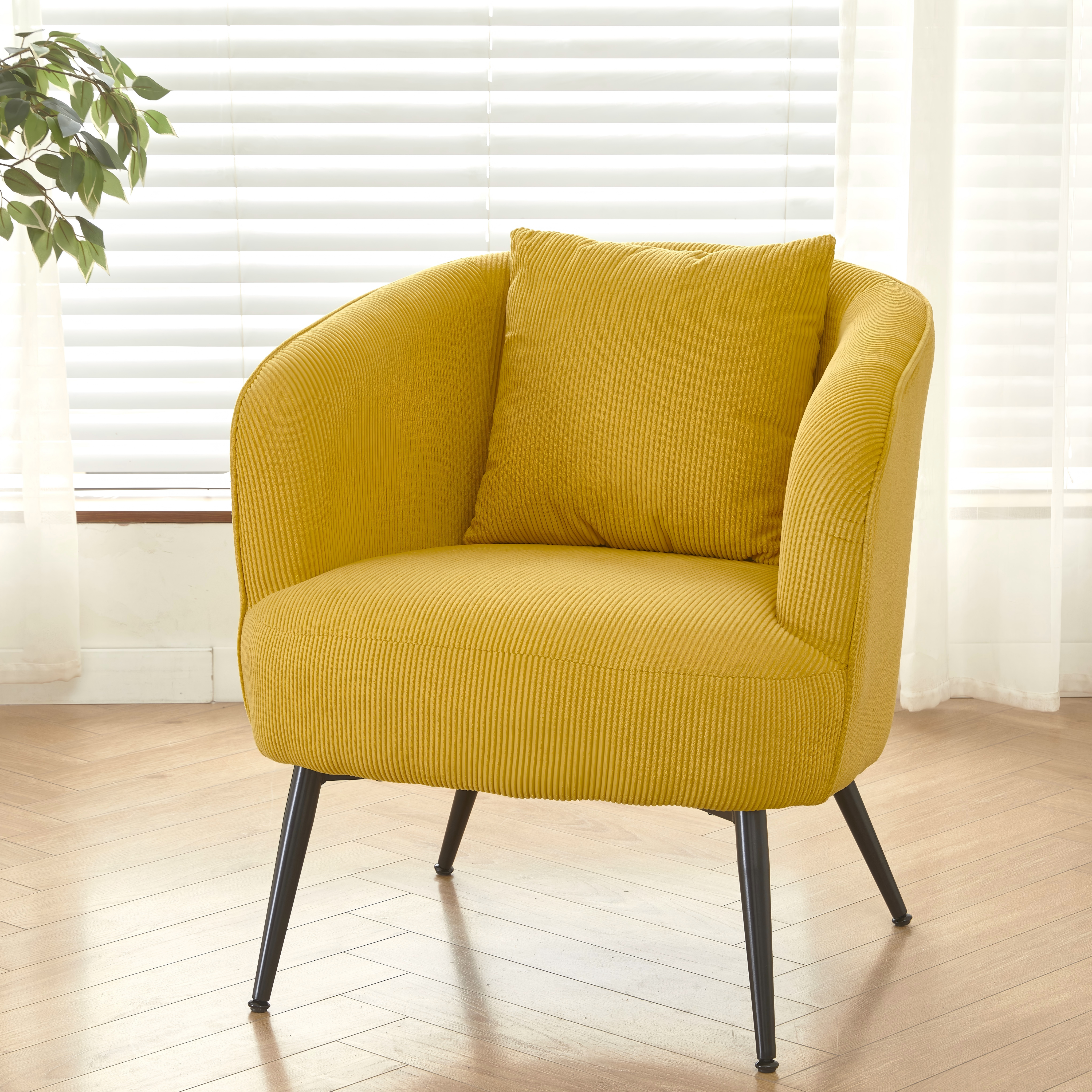 Fauteuil d'accent velours avec coussin, jambes en métal, noir