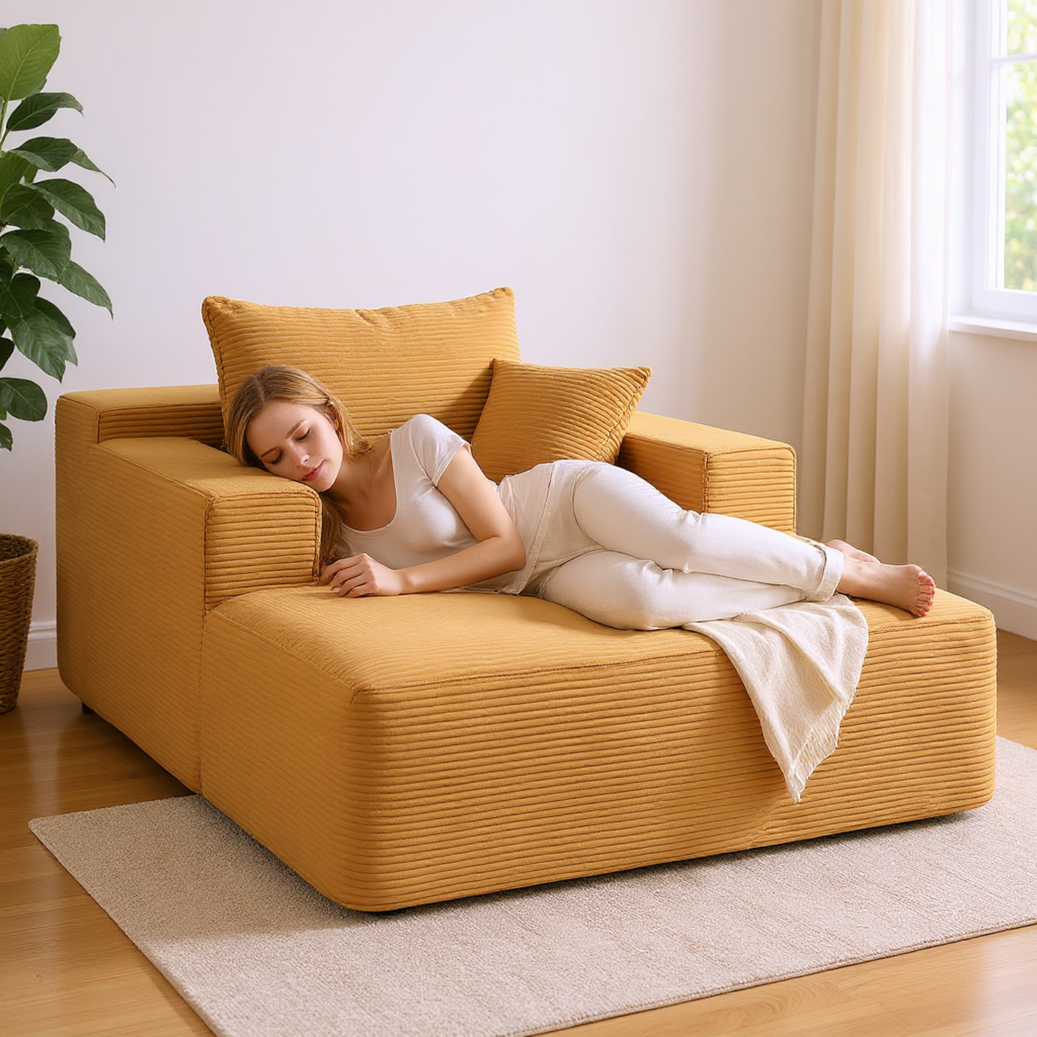 Causeuse chaise convertible velours jaune gingembre assemblage 0