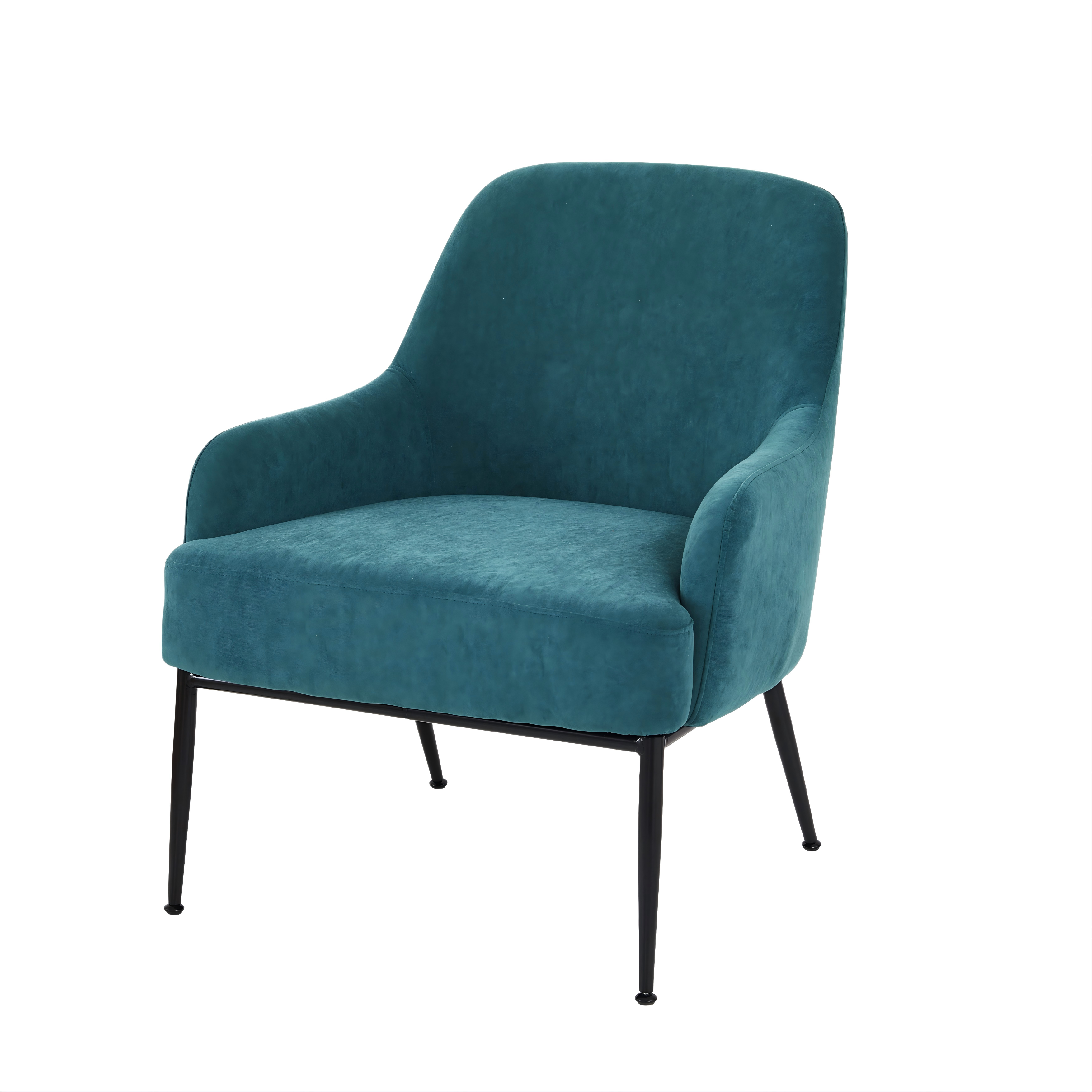 Fauteuil accent velours bleu-vert, pieds métal, moderne