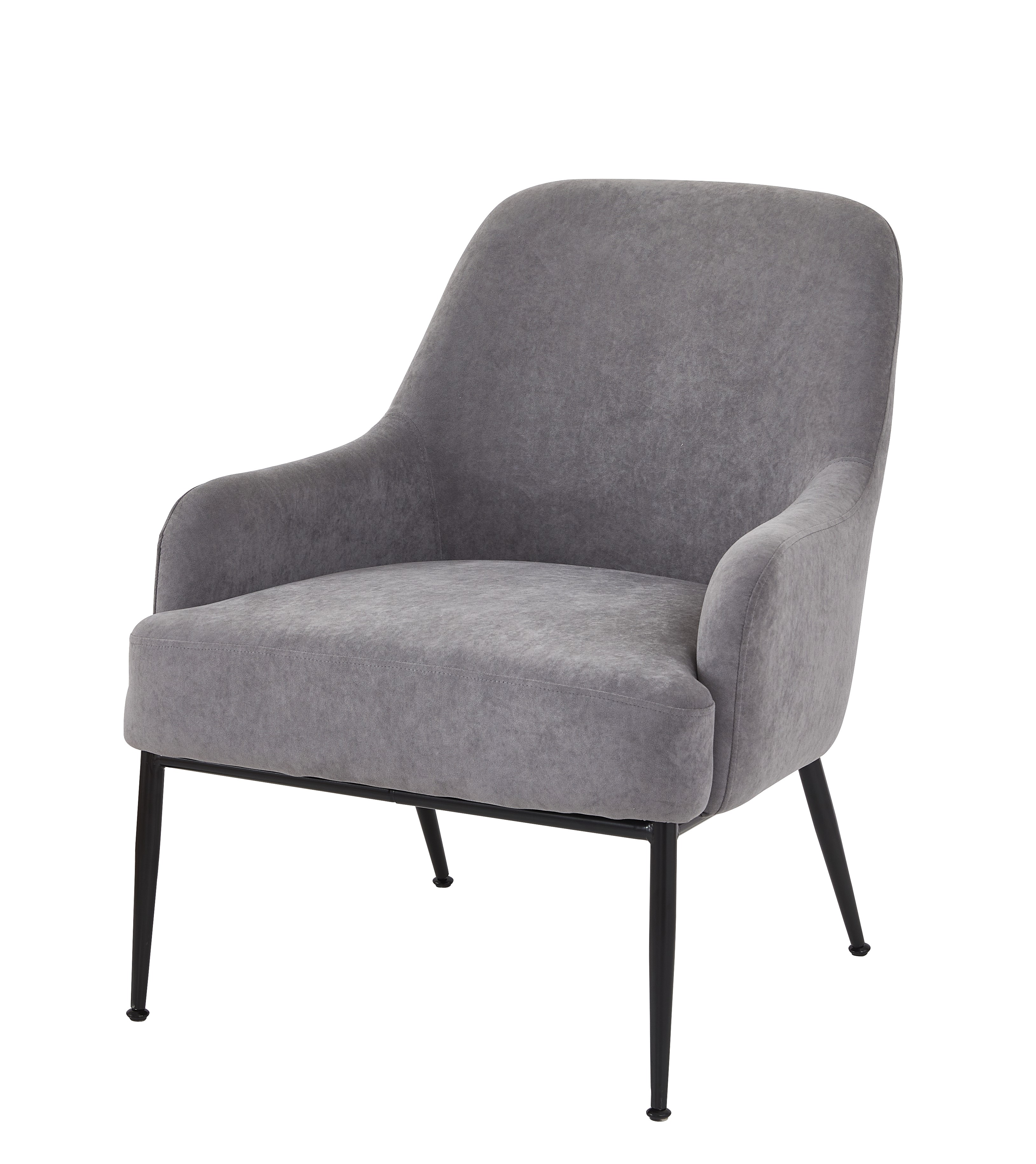 Fauteuil accent velours gris, bras métal, chaise côté moderne, salon-chambre